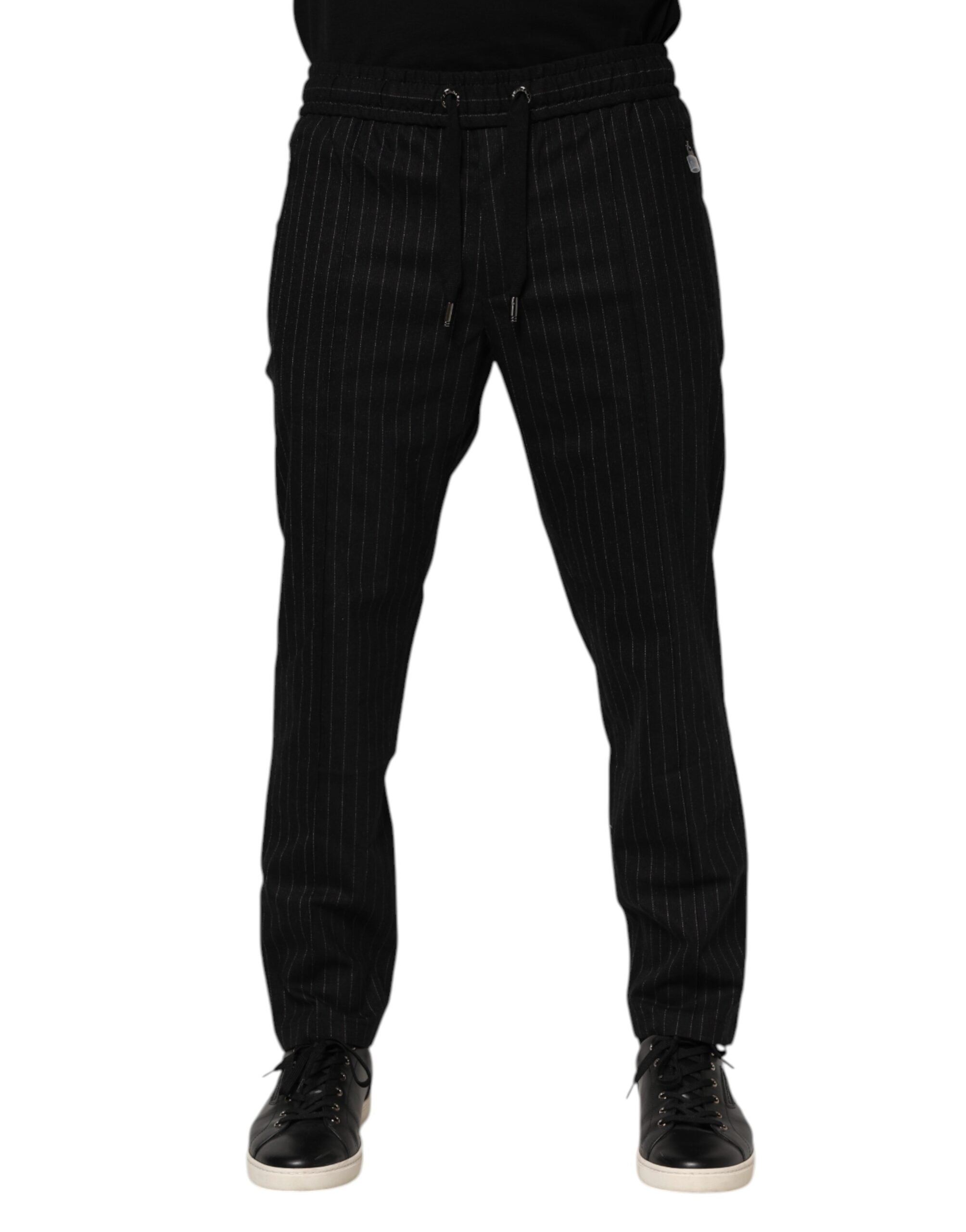 Dolce &amp; Gabbana Schwarze gestreifte Jogginghose aus Wolle für Herren