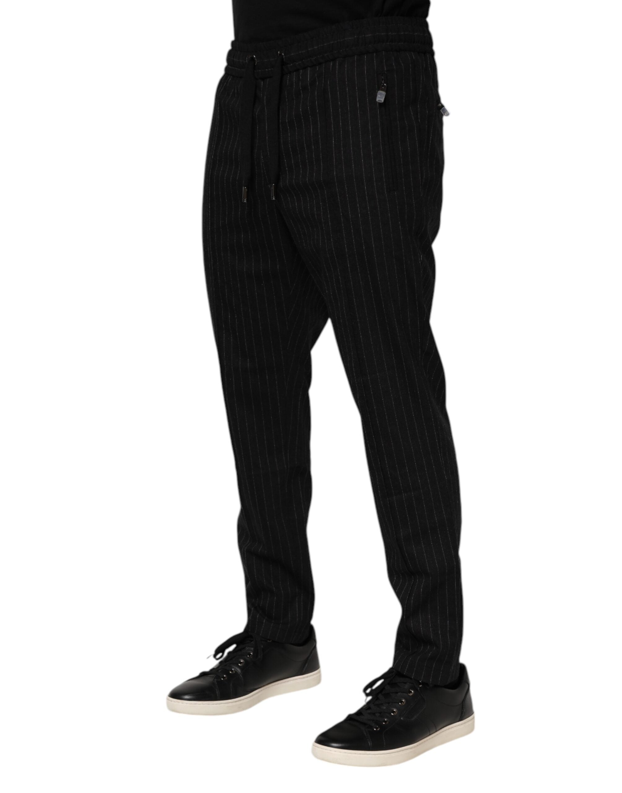Dolce &amp; Gabbana Schwarze gestreifte Jogginghose aus Wolle für Herren