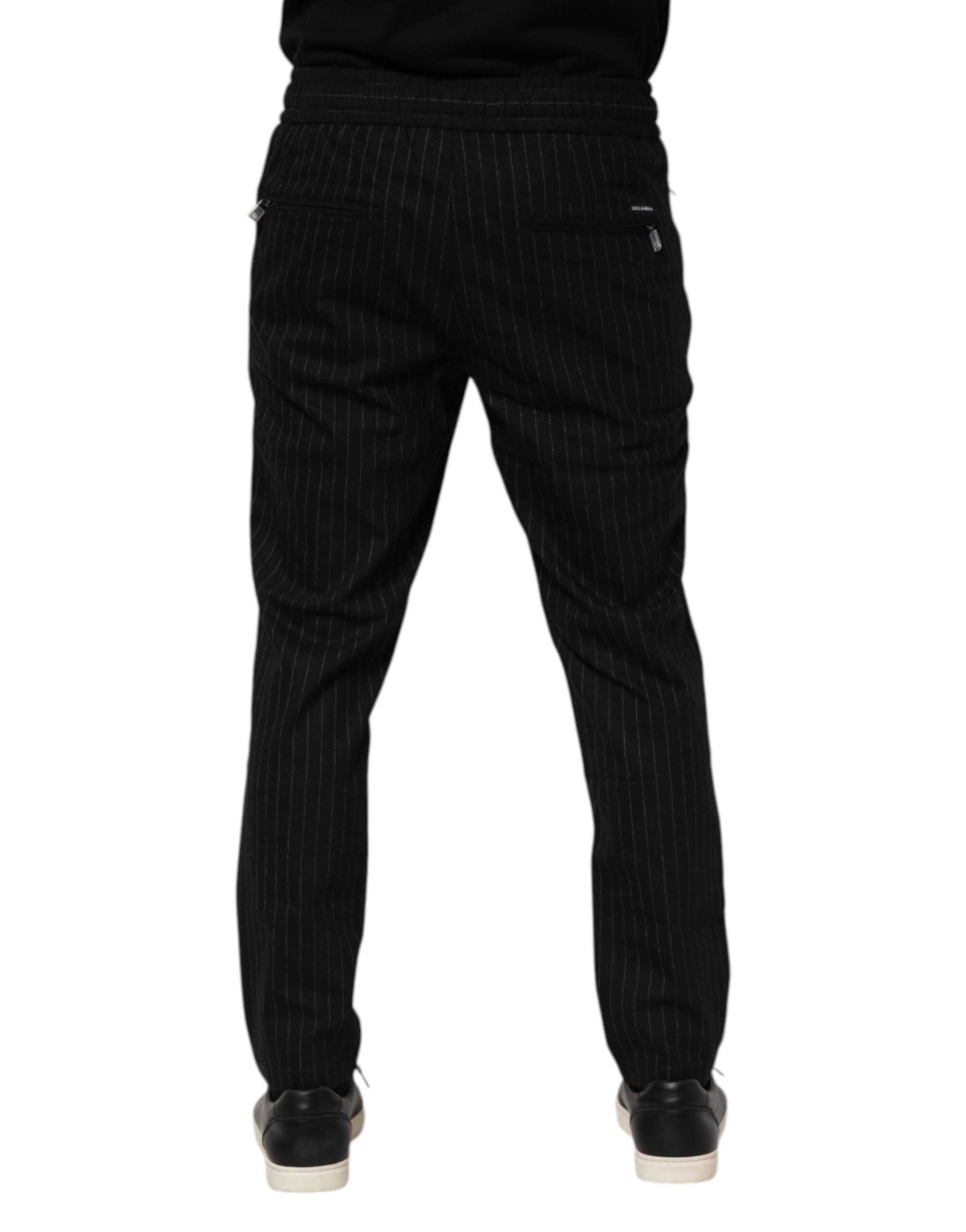 Dolce &amp; Gabbana Schwarze gestreifte Jogginghose aus Wolle für Herren
