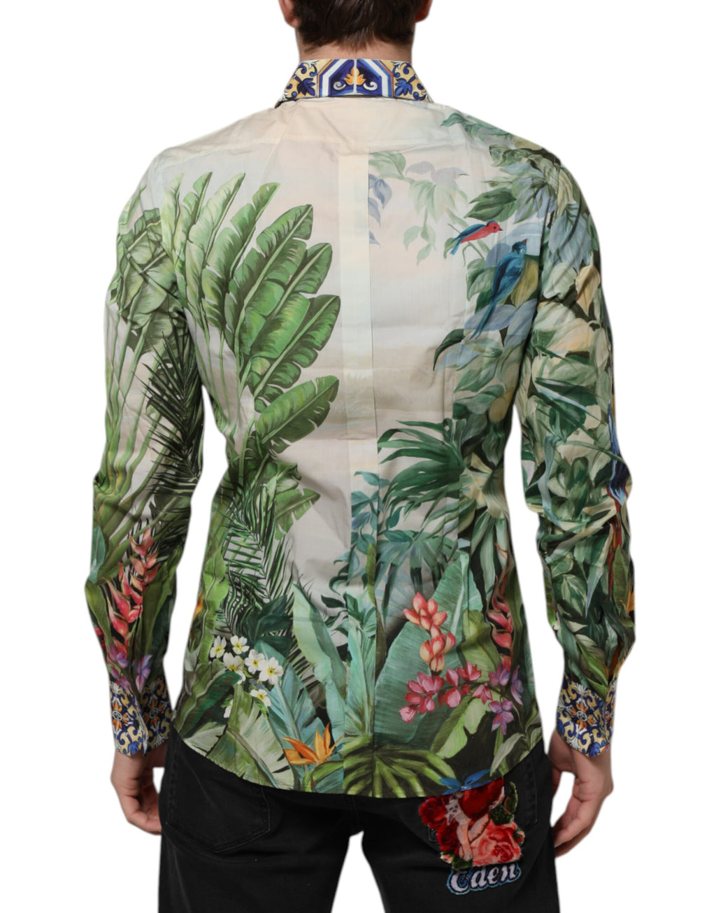 Dolce &amp; Gabbana – Formelles Hemd in Gold mit mehrfarbigem Dschungel-Print