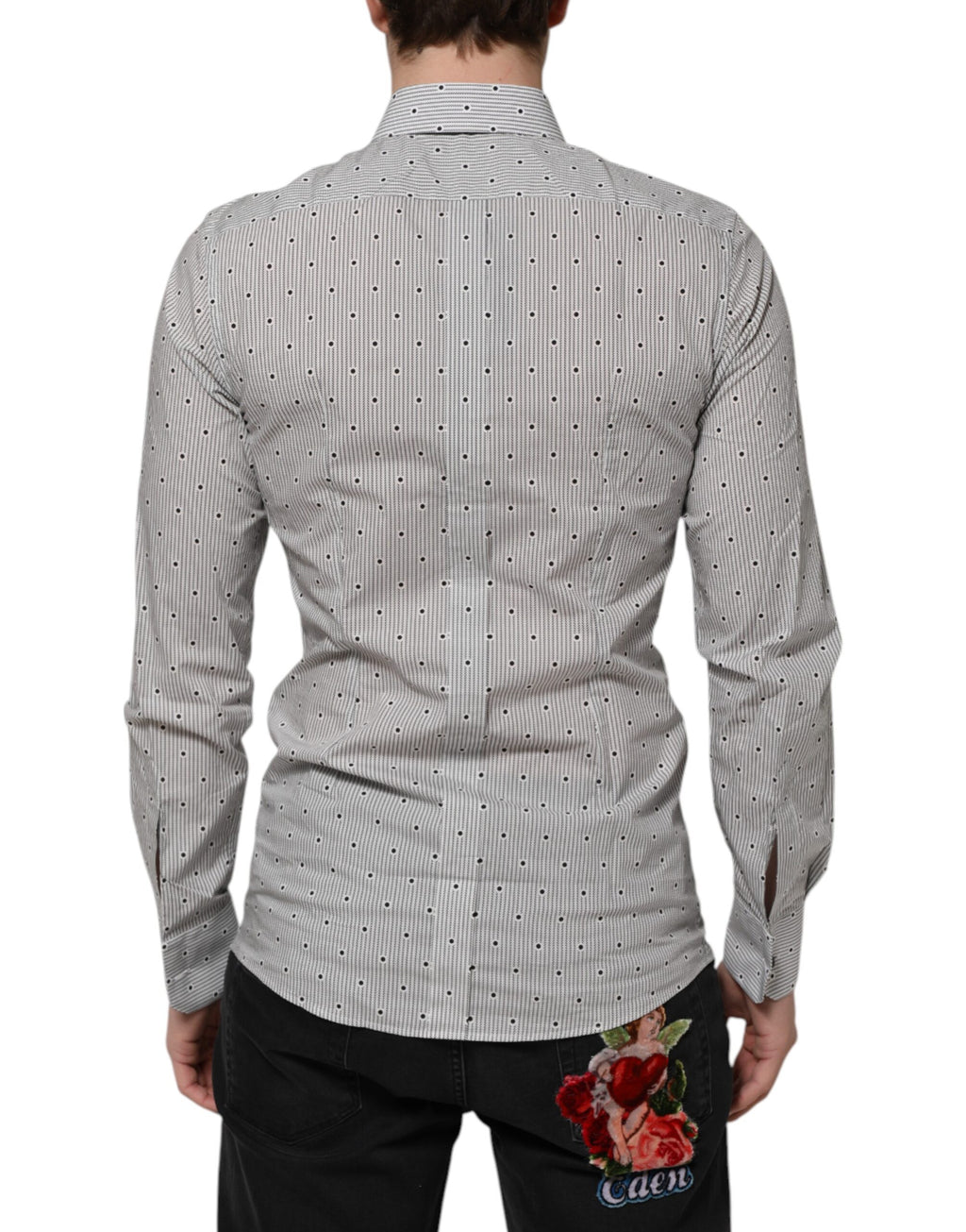 Dolce &amp; Gabbana Grau gepunktetes, halb tailliertes GOLD Herren-Formalhemd