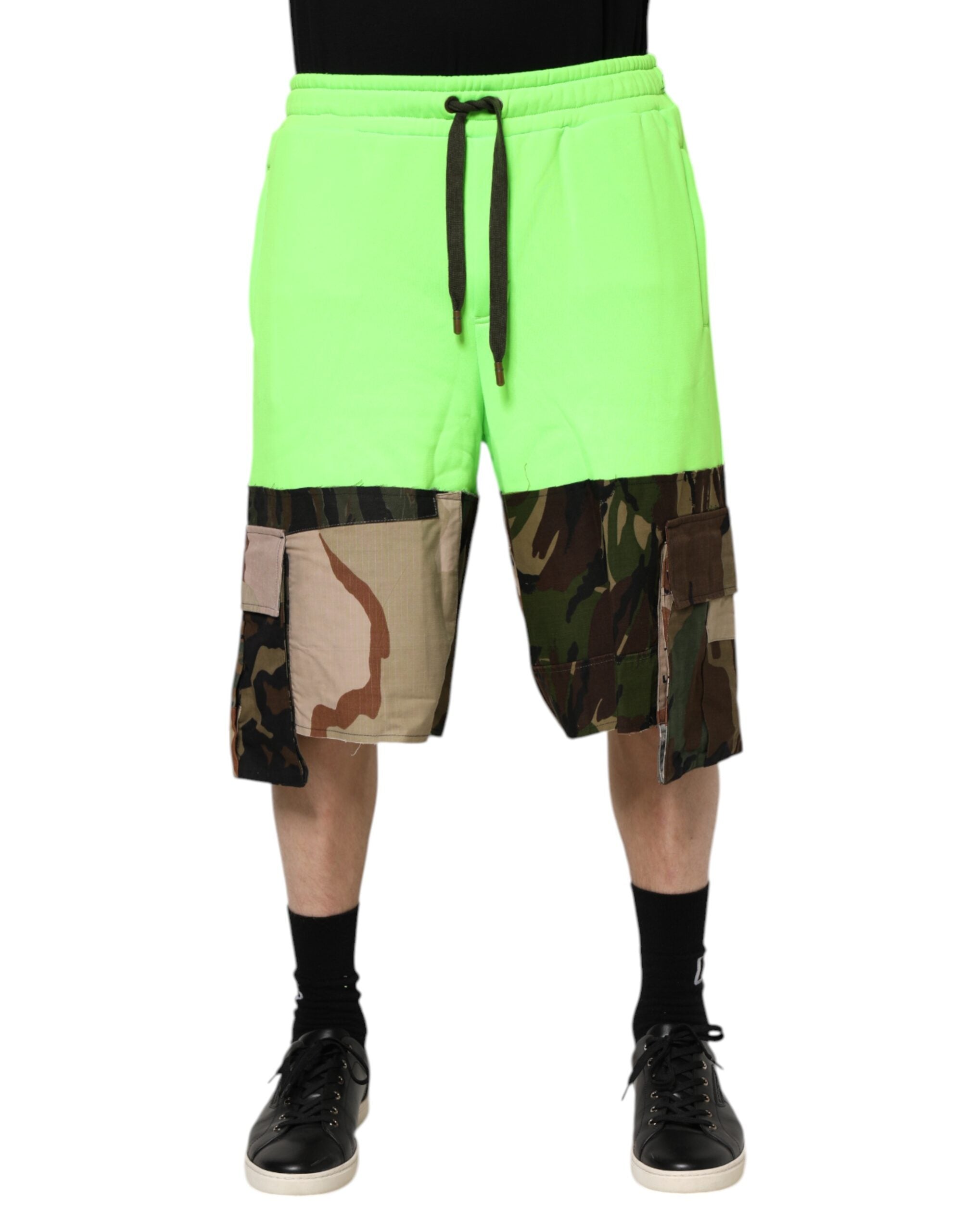 Dolce &amp; Gabbana – Grüne Cargo-Bermudashorts mit Patchwork-Muster für Herren