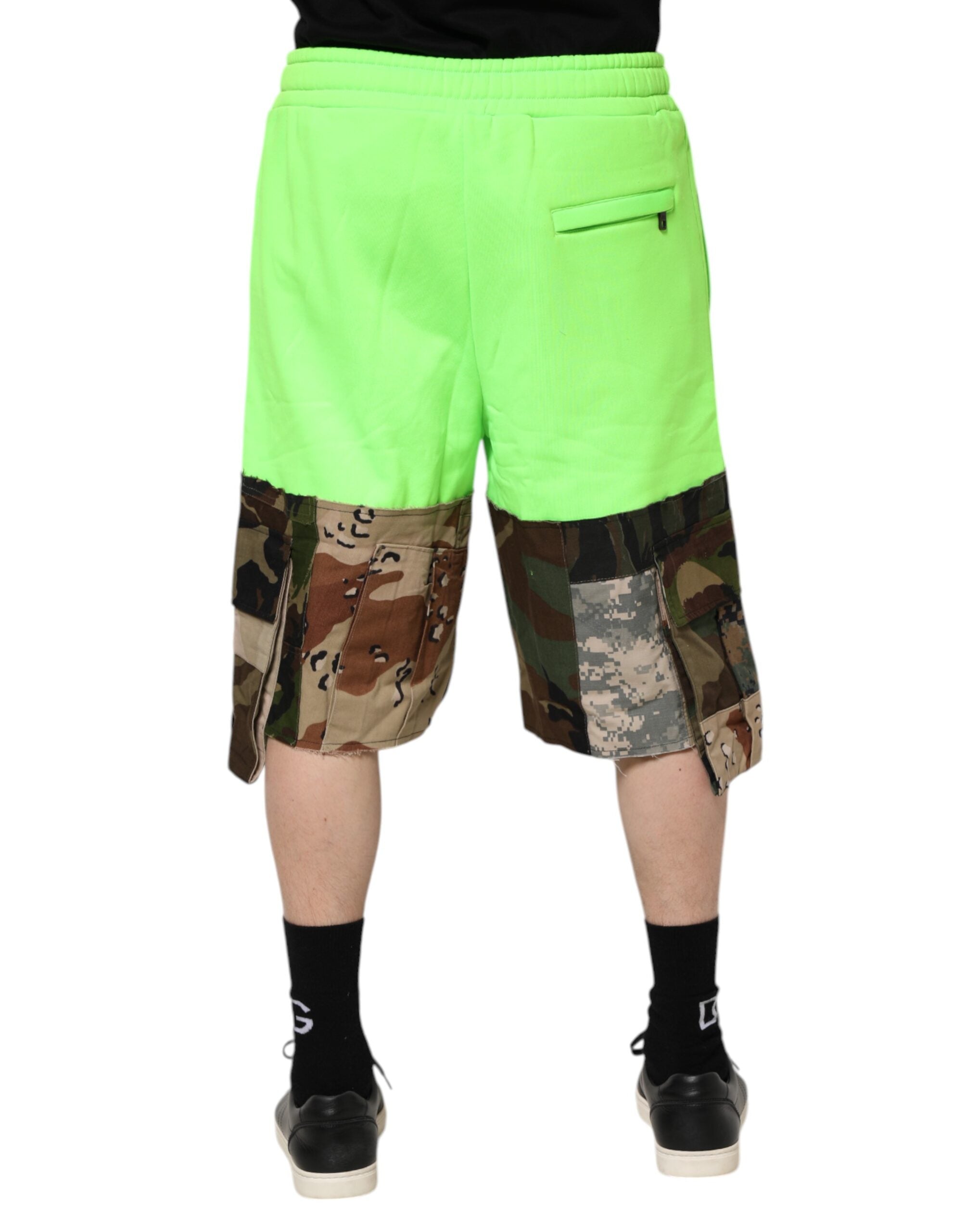 Dolce &amp; Gabbana – Grüne Cargo-Bermudashorts mit Patchwork-Muster für Herren
