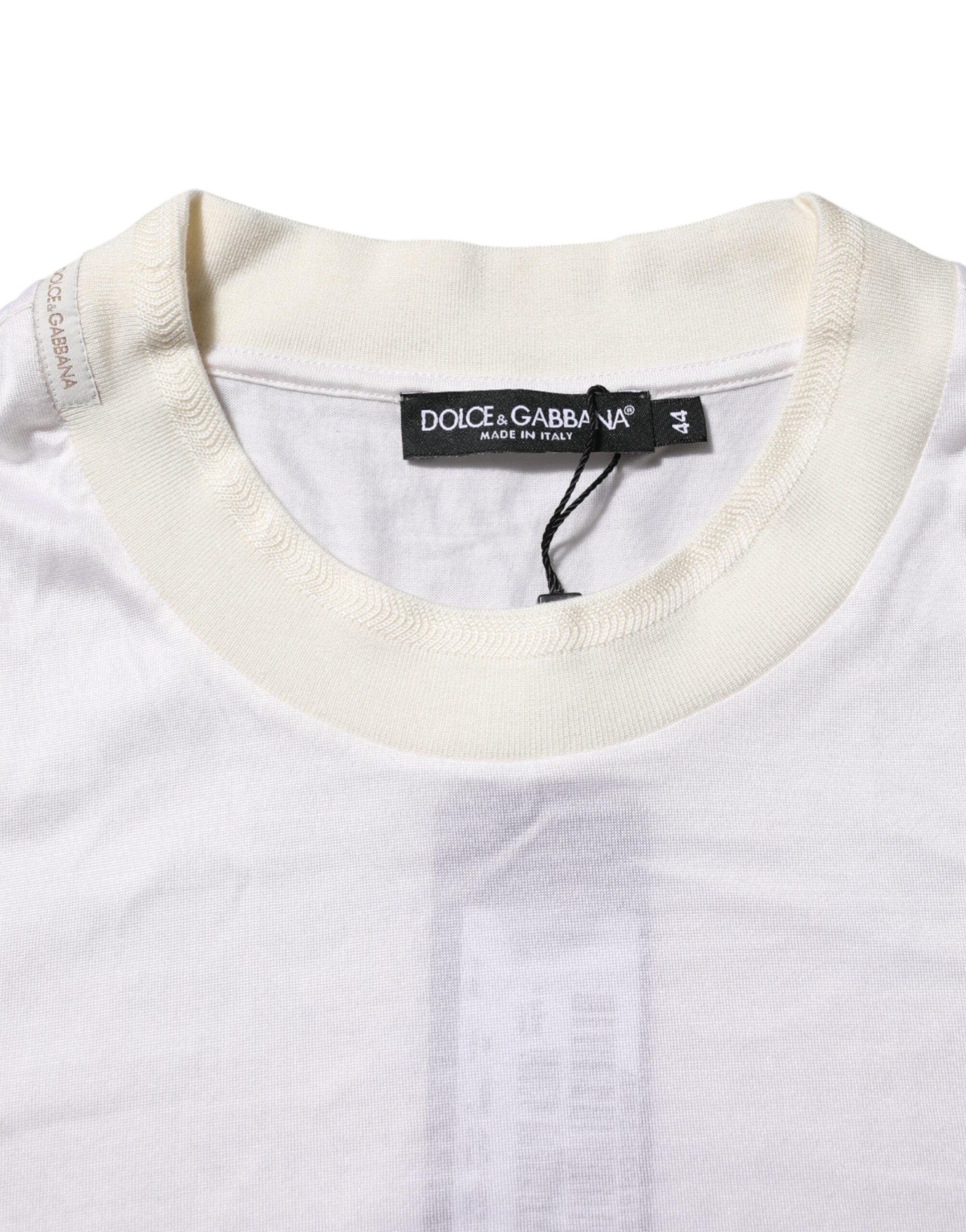 Dolce &amp; Gabbana – Weißes Seiden-T-Shirt mit Rundhalsausschnitt und langen Ärmeln