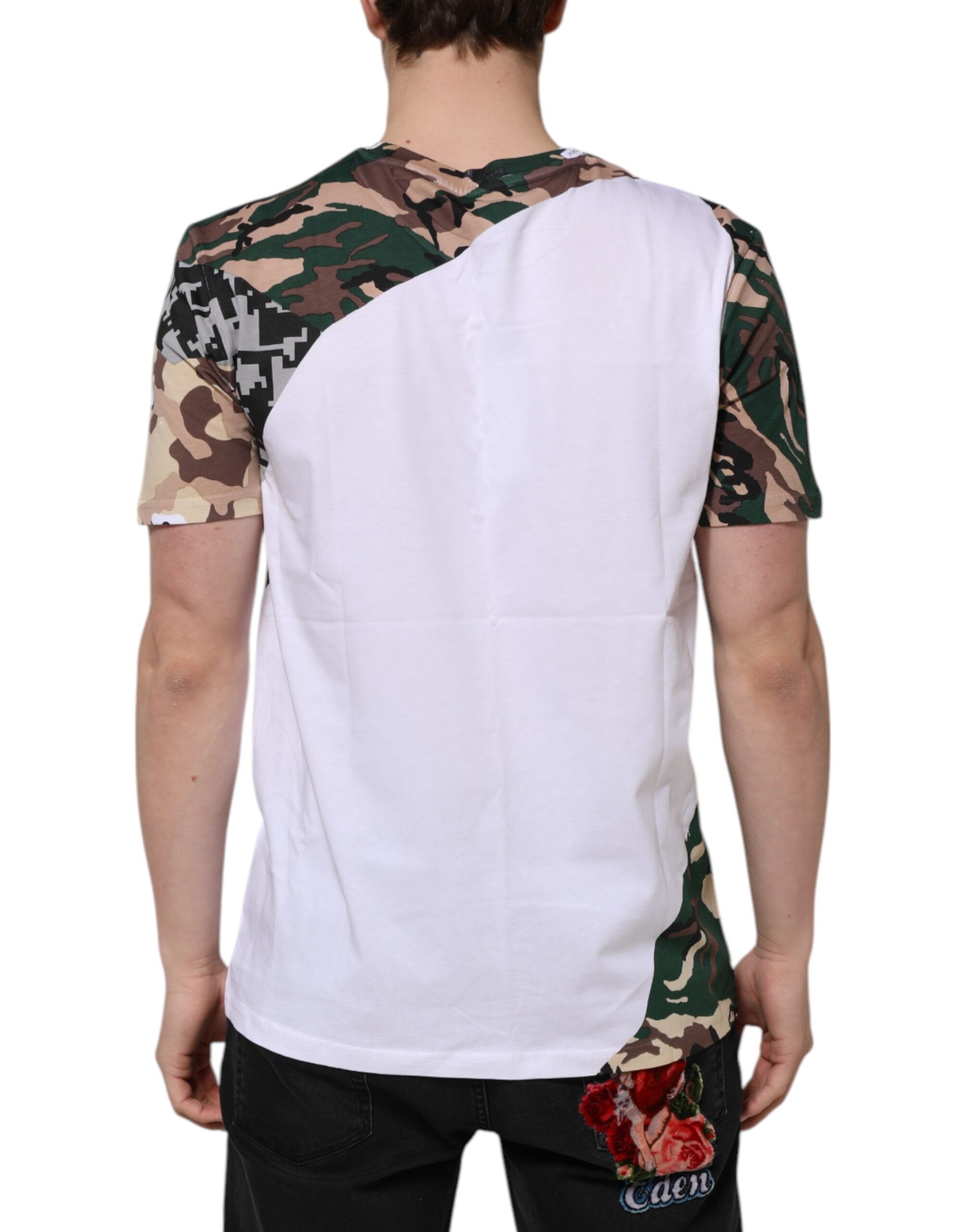 Dolce &amp; Gabbana Weißes Camouflage-Baumwoll-T-Shirt mit Rundhalsausschnitt für Herren