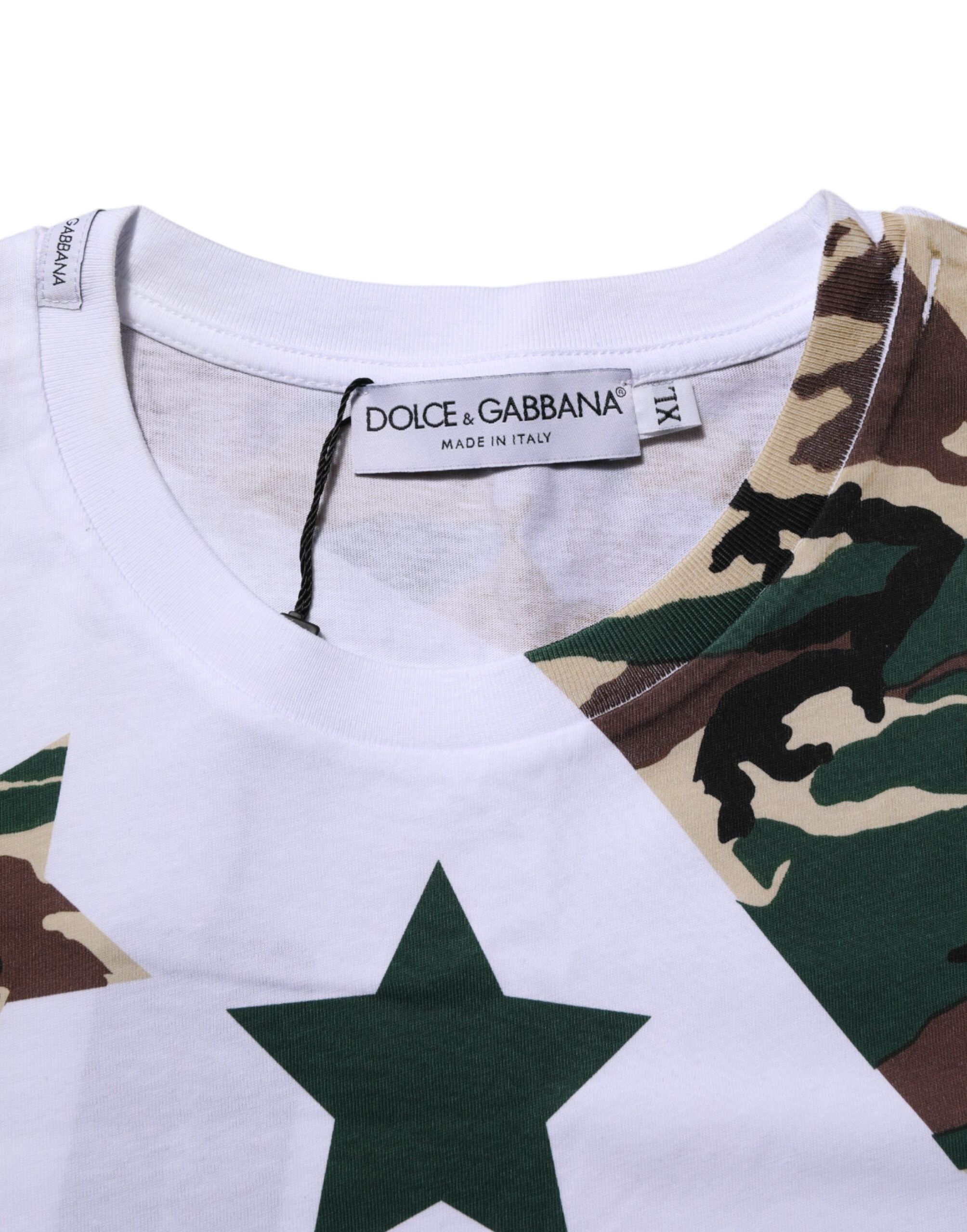 Dolce &amp; Gabbana Weißes Camouflage-Baumwoll-T-Shirt mit Rundhalsausschnitt für Herren