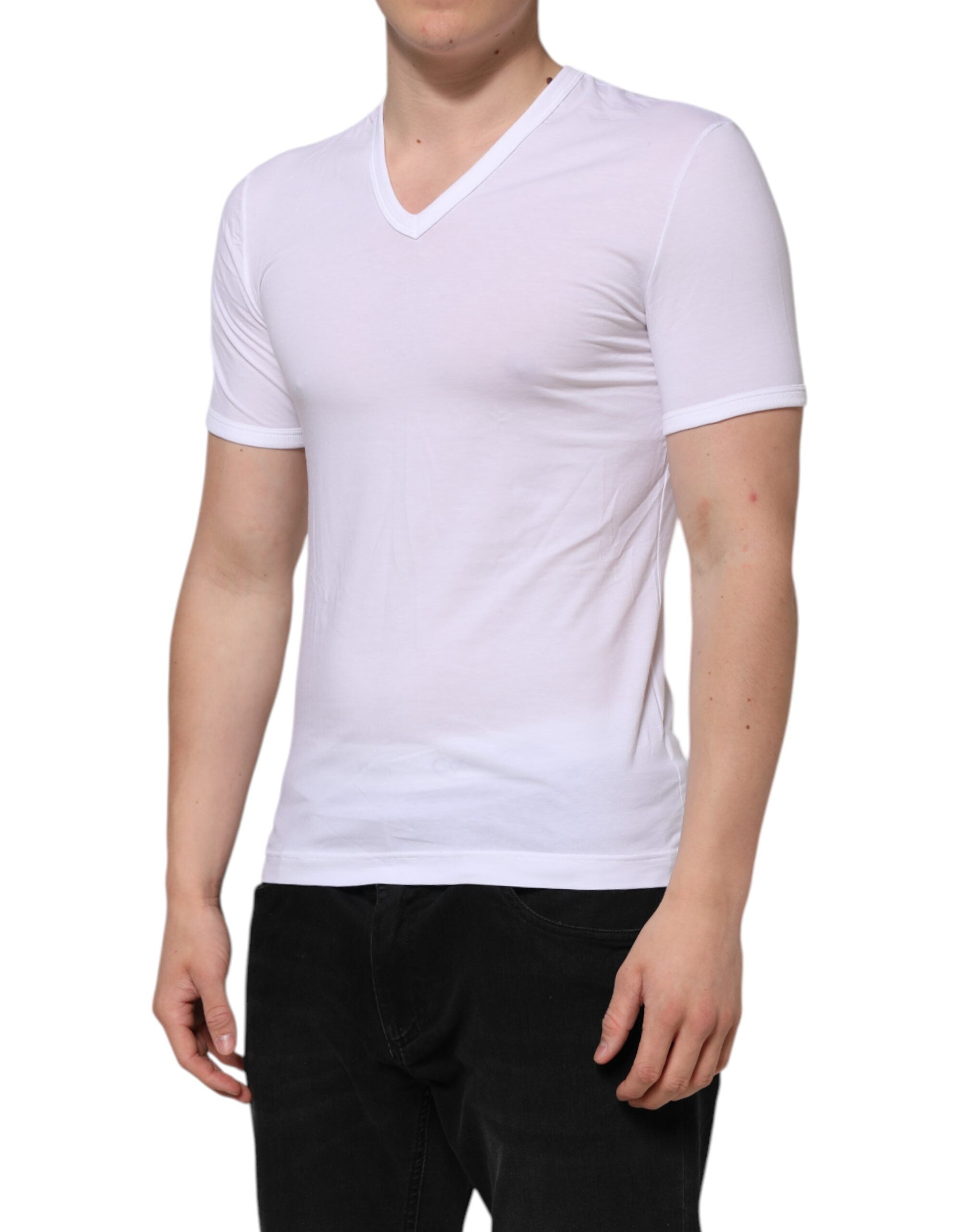 Dolce &amp; Gabbana – Weißes Unterwäsche-T-Shirt mit kurzen Ärmeln und V-Ausschnitt