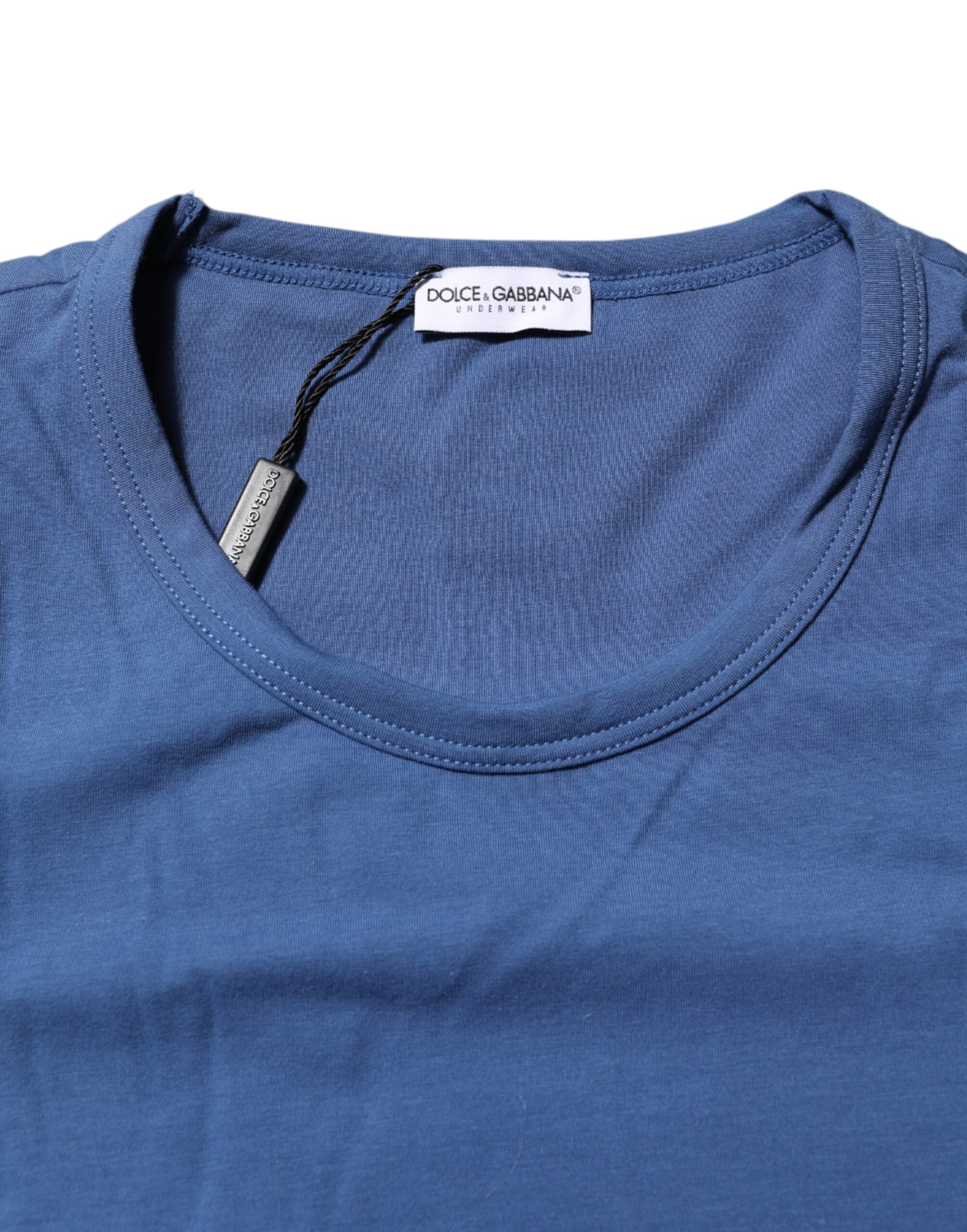 Dolce &amp; Gabbana Blaues Herren-Unterwäsche-T-Shirt mit Rundhalsausschnitt aus Baumwolle