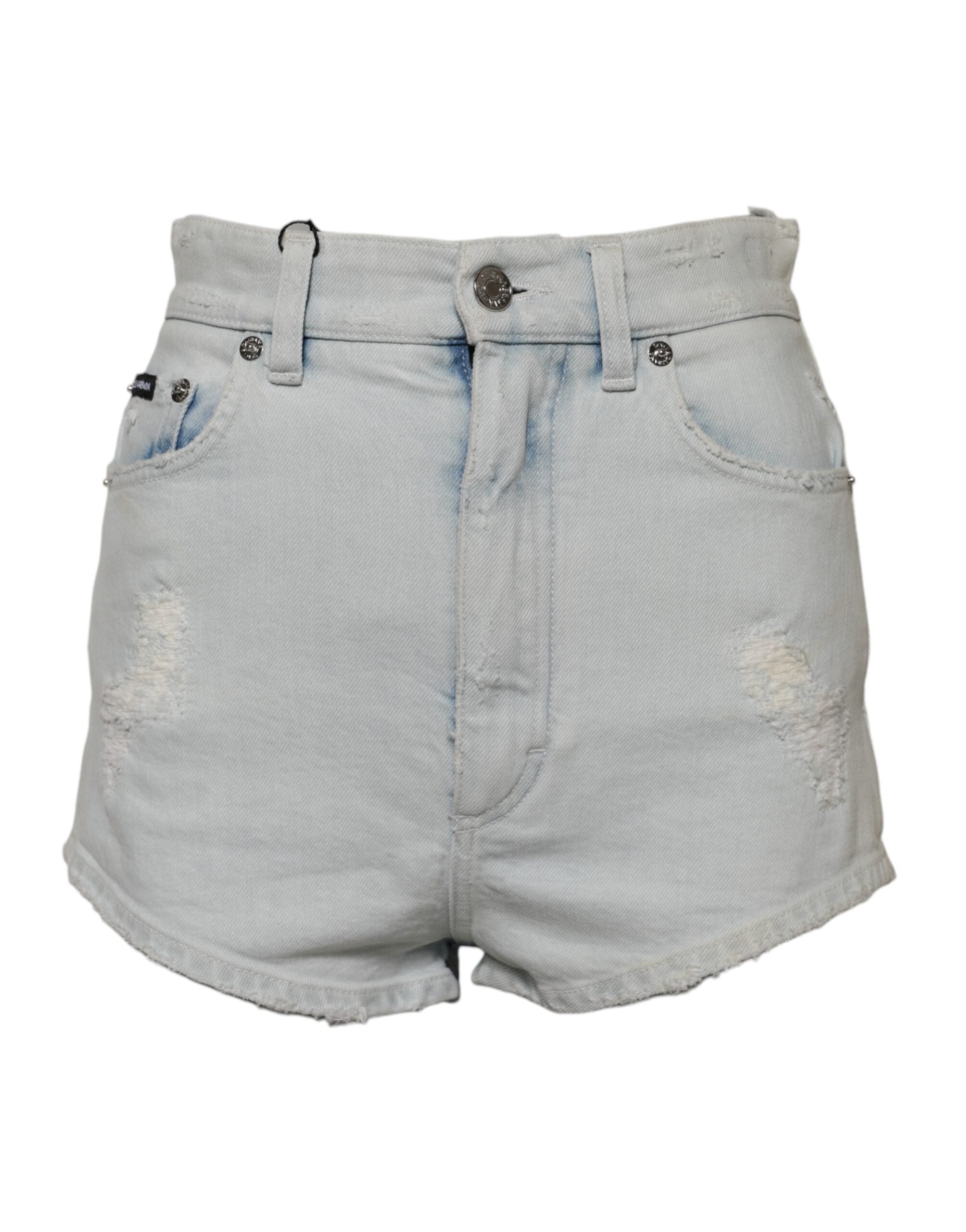 Dolce &amp; Gabbana – Hellblaue Hotpants-Shorts aus gewaschener Denim-Baumwolle