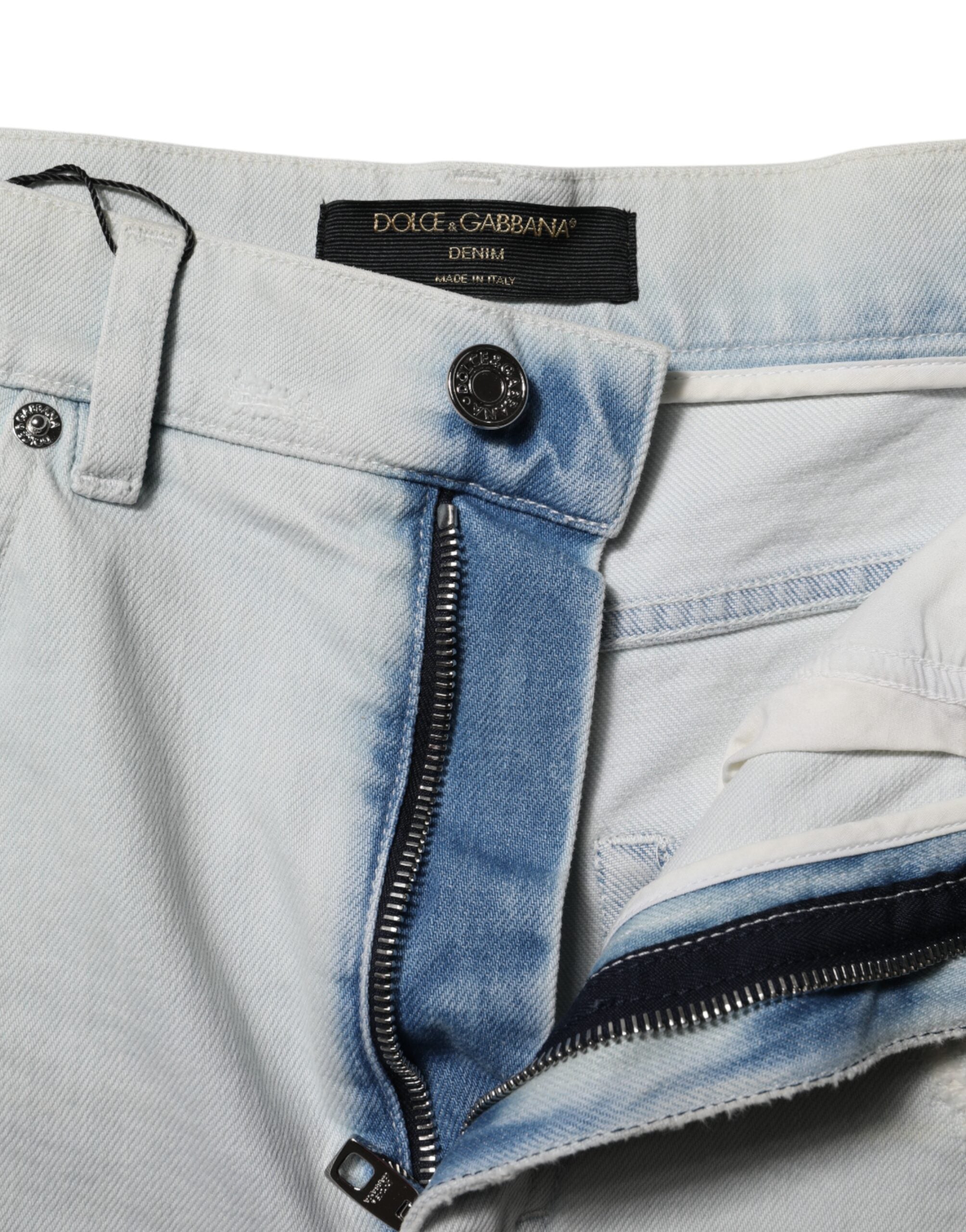 Dolce &amp; Gabbana – Hellblaue Hotpants-Shorts aus gewaschener Denim-Baumwolle