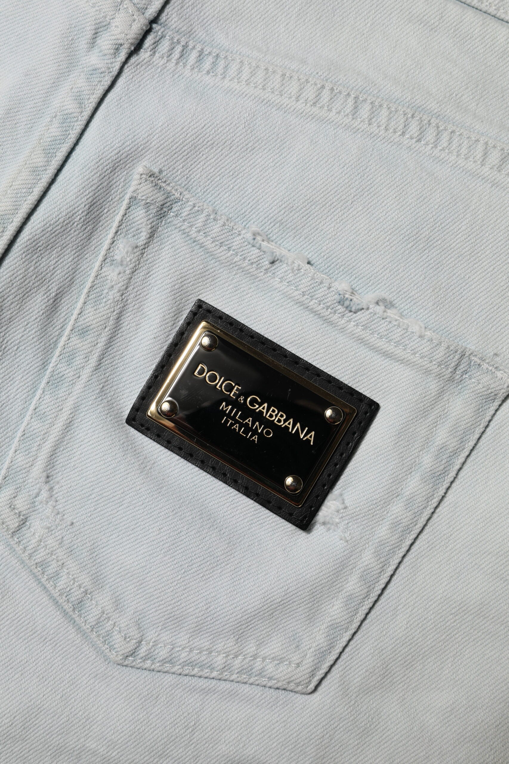 Dolce &amp; Gabbana – Hellblaue Hotpants-Shorts aus gewaschener Denim-Baumwolle