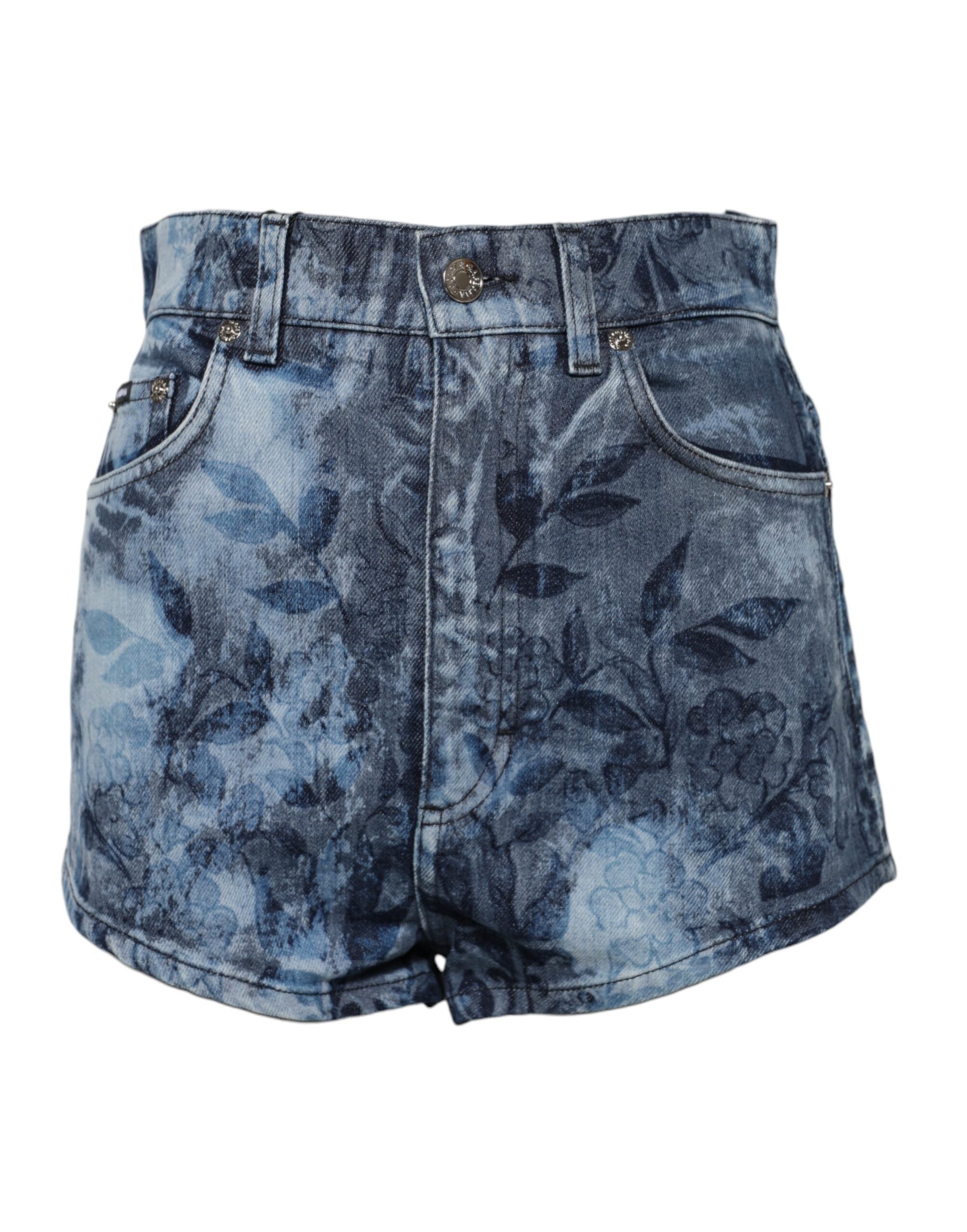 Dolce &amp; Gabbana – Blaue Hotpants-Shorts aus Denim-Baumwolle mit Blumendruck