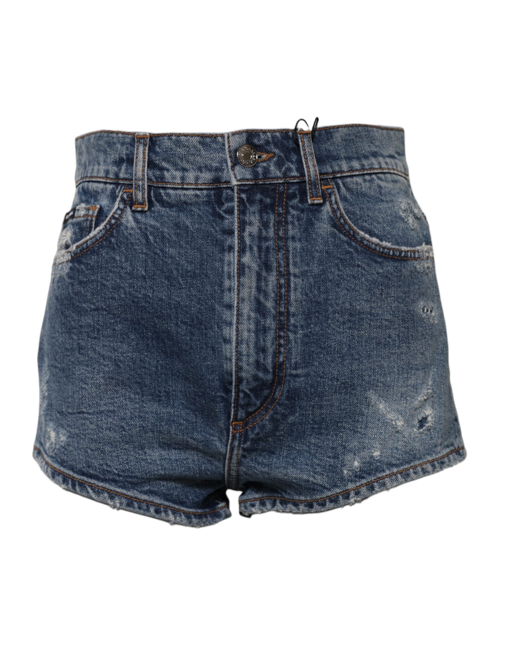 Dolce &amp; Gabbana – Blaue Hotpants-Shorts aus zerfetztem Denim