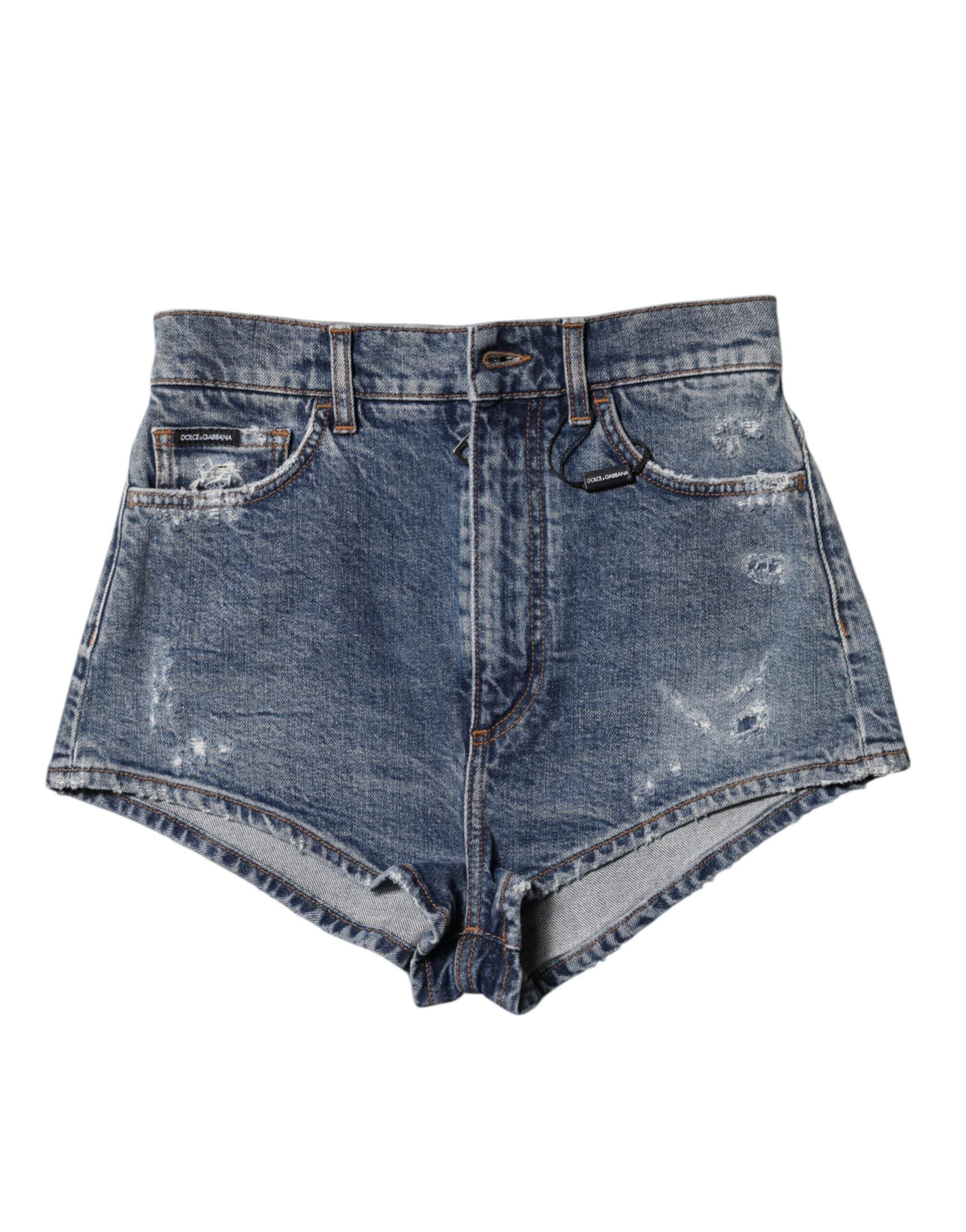 Dolce &amp; Gabbana – Blaue Hotpants-Shorts aus zerfetztem Denim