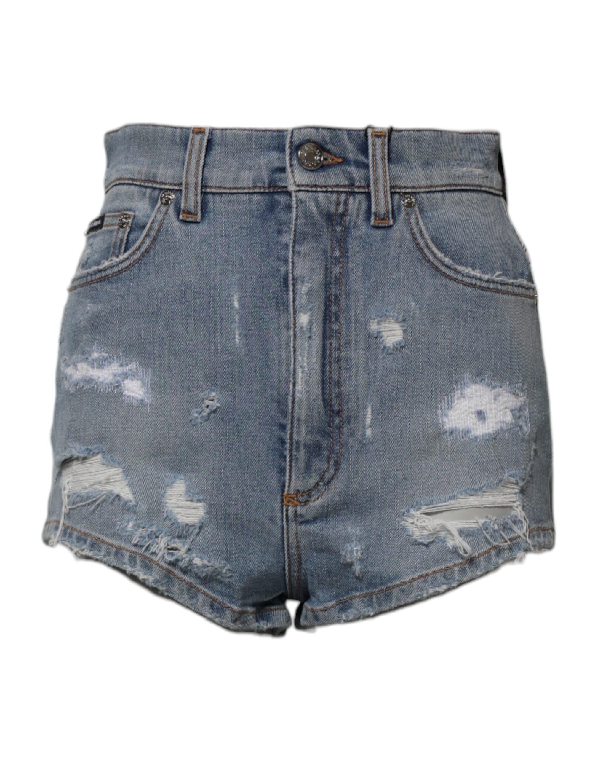 Dolce &amp; Gabbana – Blaue Hotpants-Shorts aus zerfetztem Denim