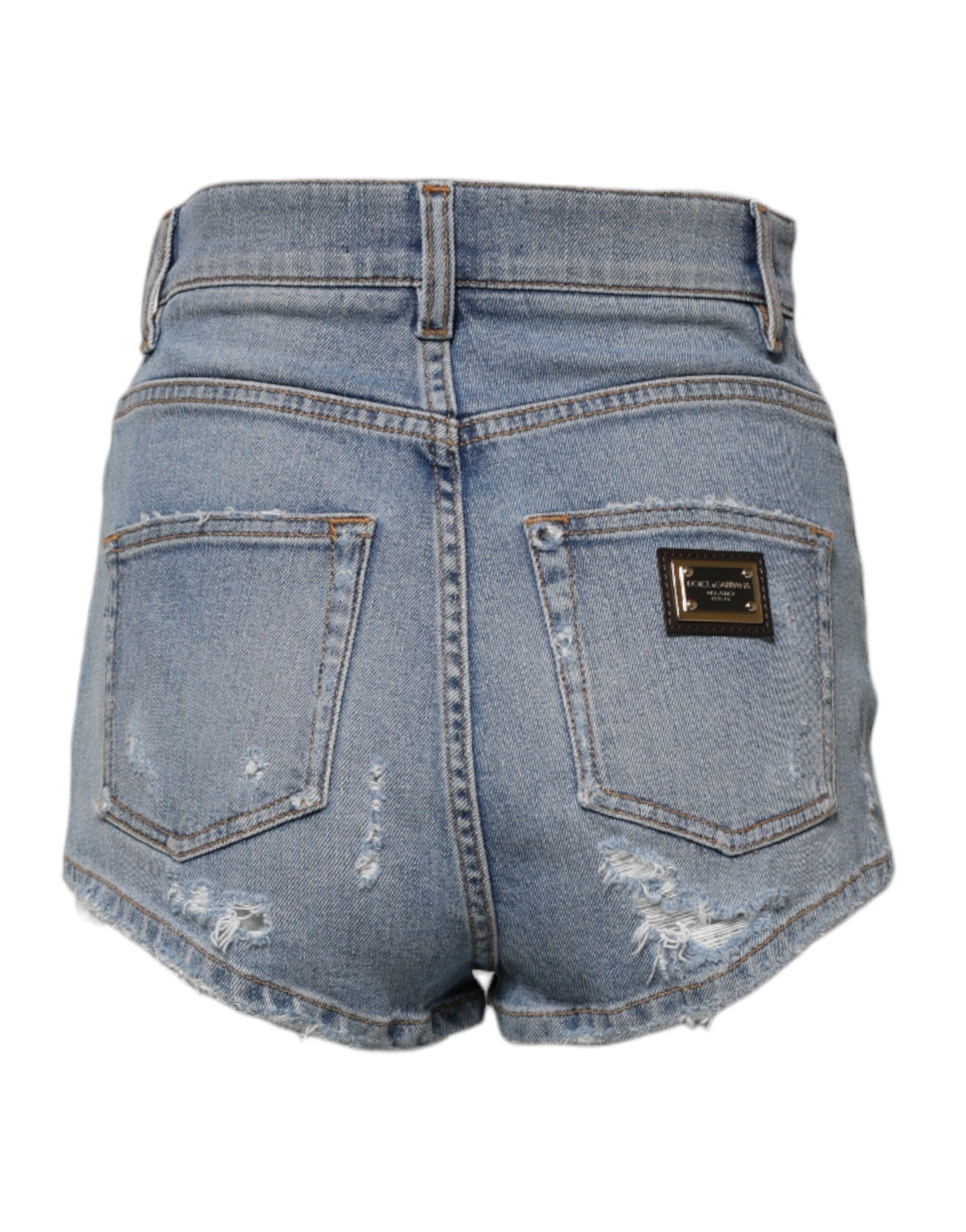 Dolce &amp; Gabbana – Blaue Hotpants-Shorts aus zerfetztem Denim