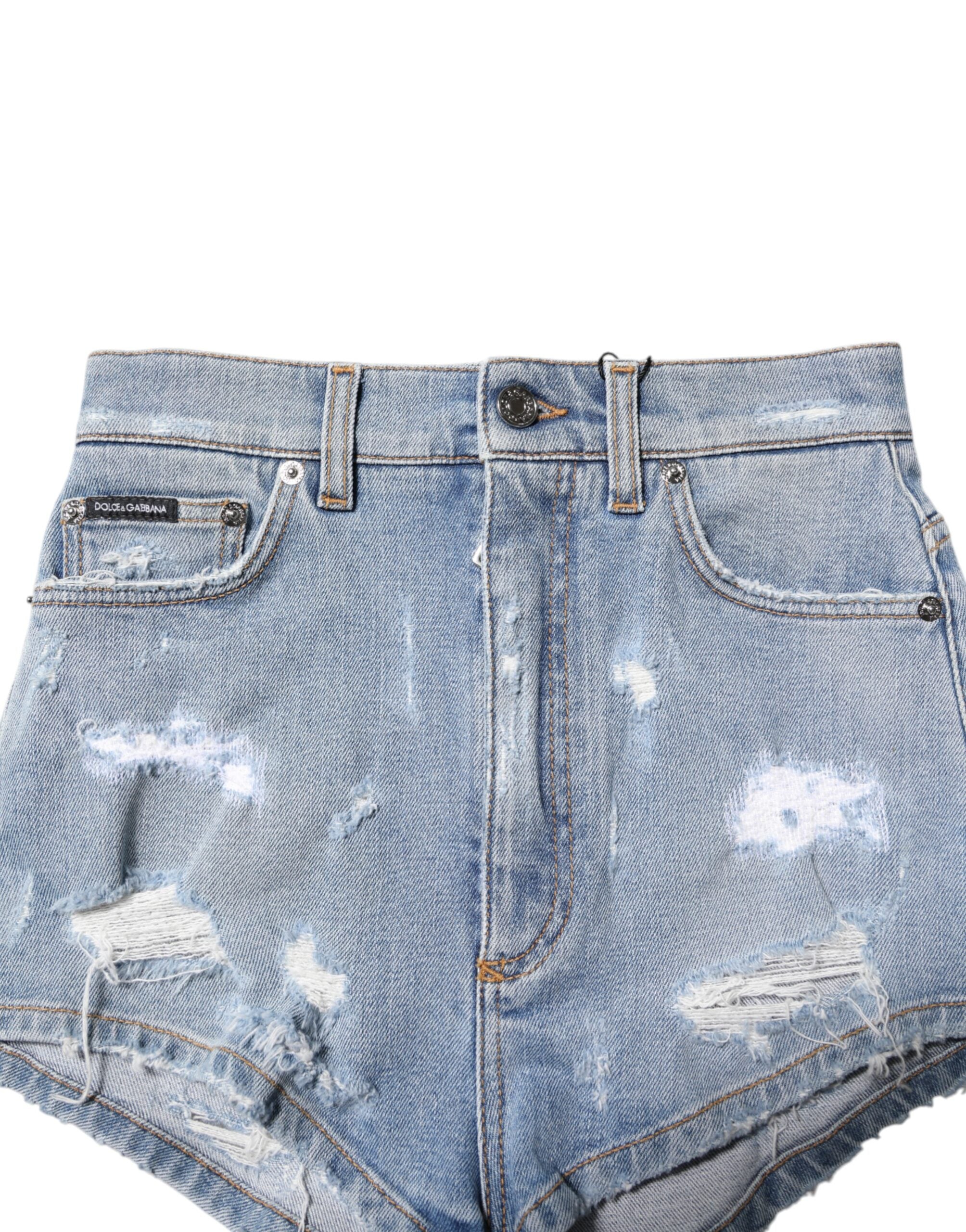 Dolce &amp; Gabbana – Blaue Hotpants-Shorts aus zerfetztem Denim