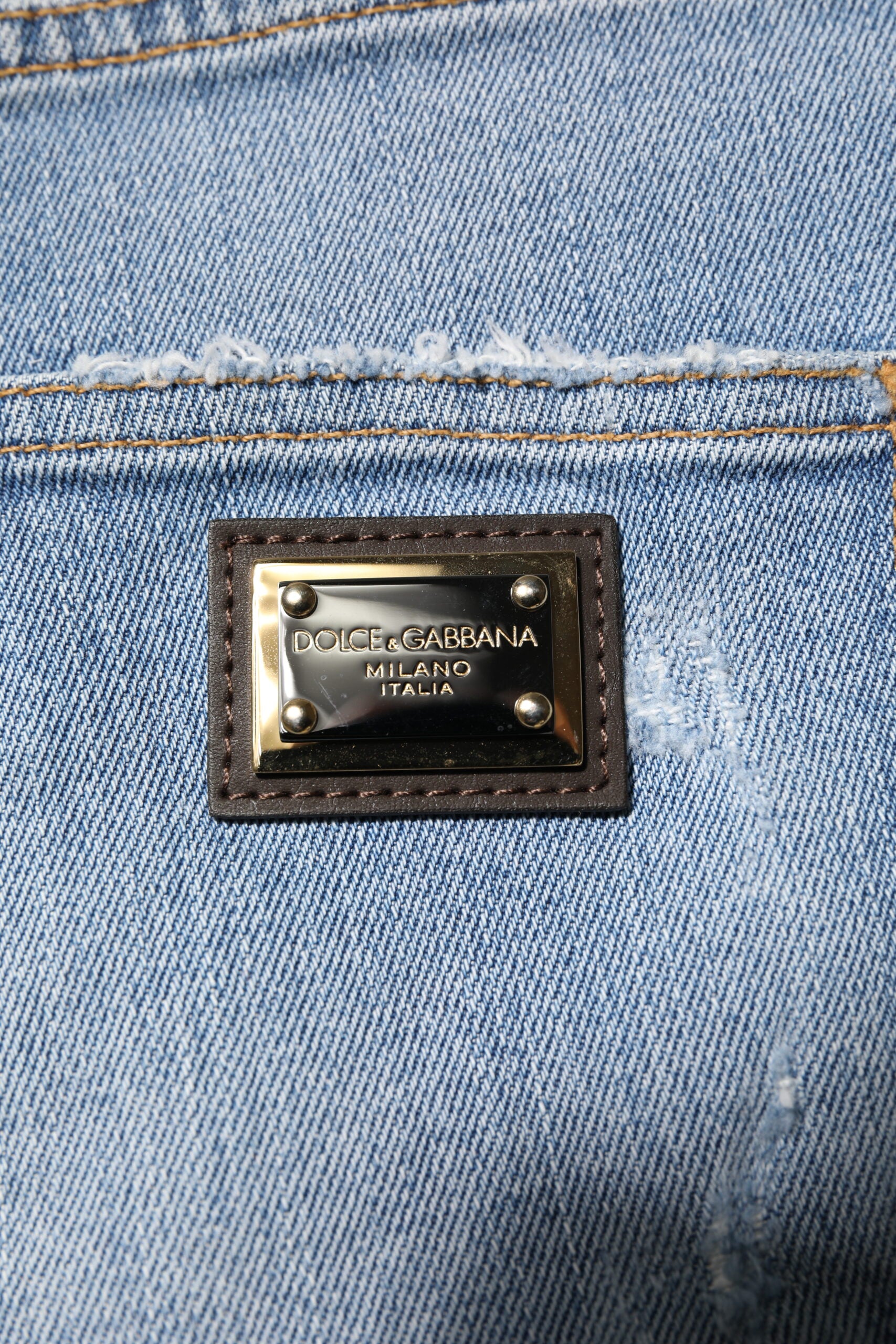 Dolce &amp; Gabbana – Blaue Hotpants-Shorts aus zerfetztem Denim