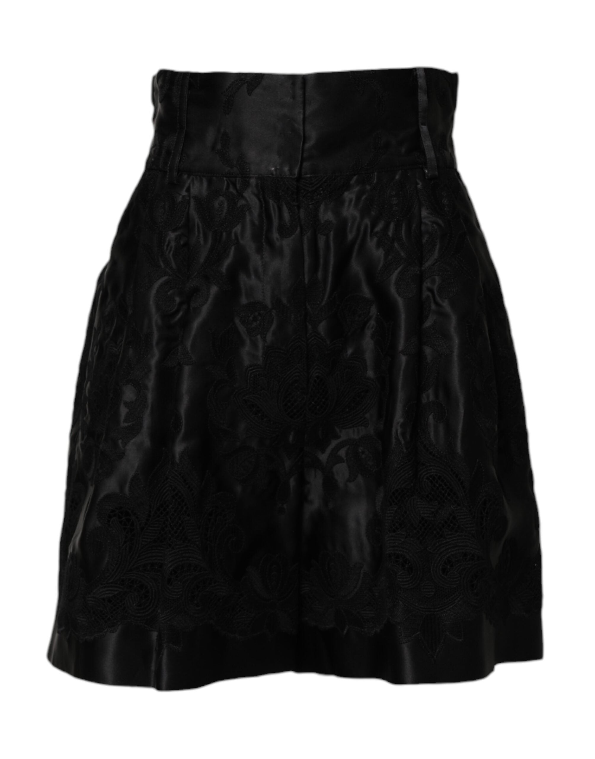 Dolce &amp; Gabbana Schwarze Shorts mit hoher Taille aus Seide mit Blumenstickerei