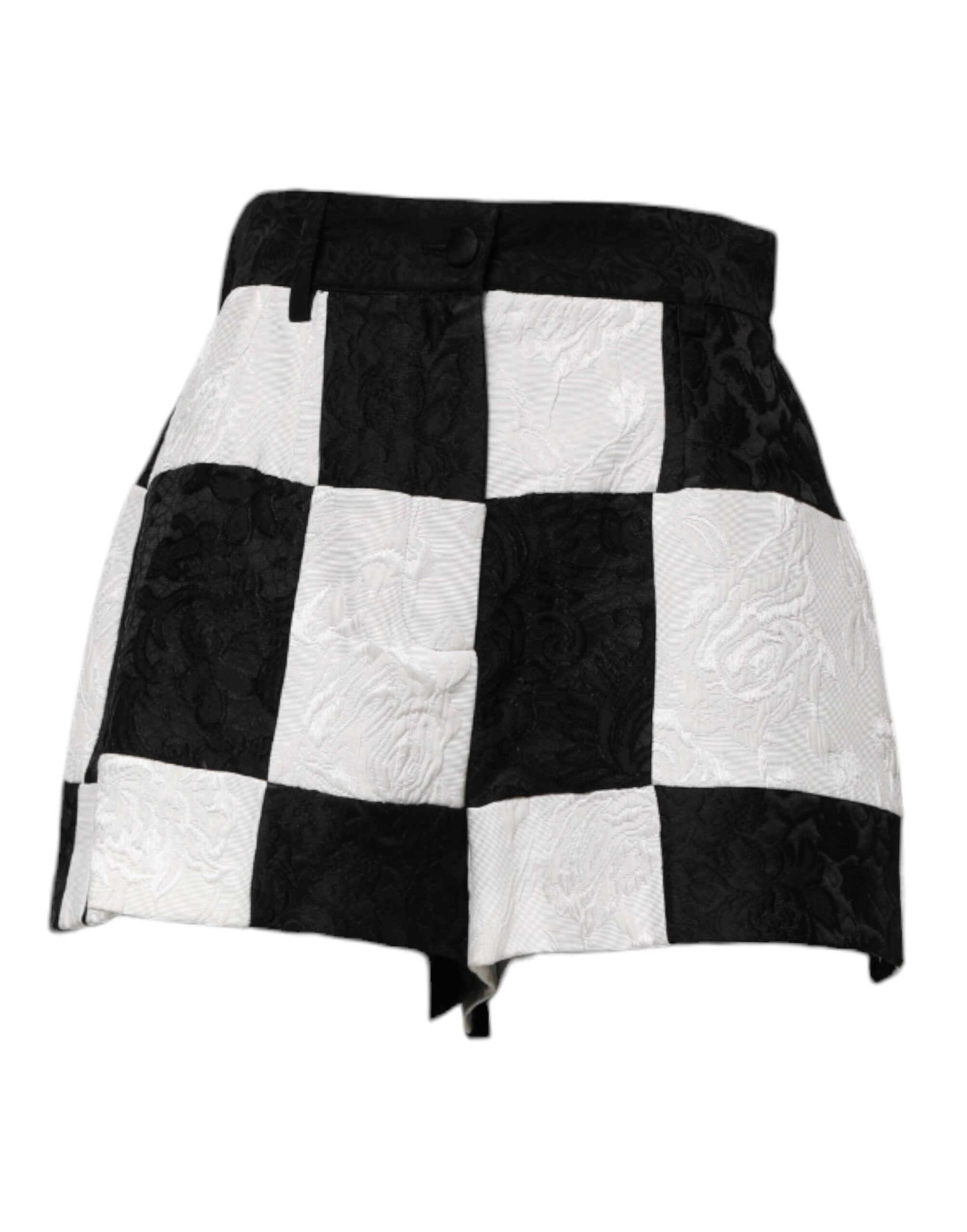 Dolce &amp; Gabbana – Hotpants-Shorts aus Brokat mit Blumenmuster in Schwarz und Weiß