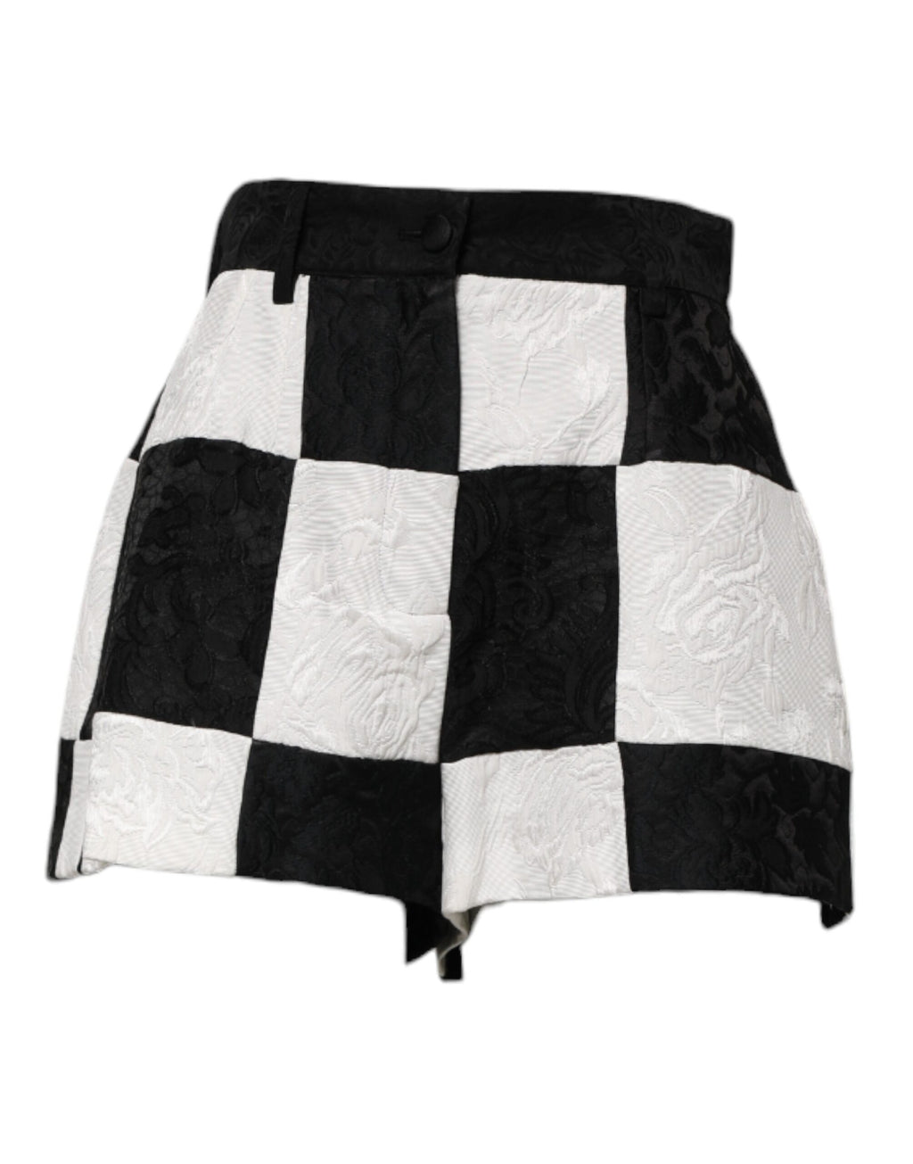 Dolce &amp; Gabbana – Hotpants-Shorts aus Brokat mit Blumenmuster in Schwarz und Weiß