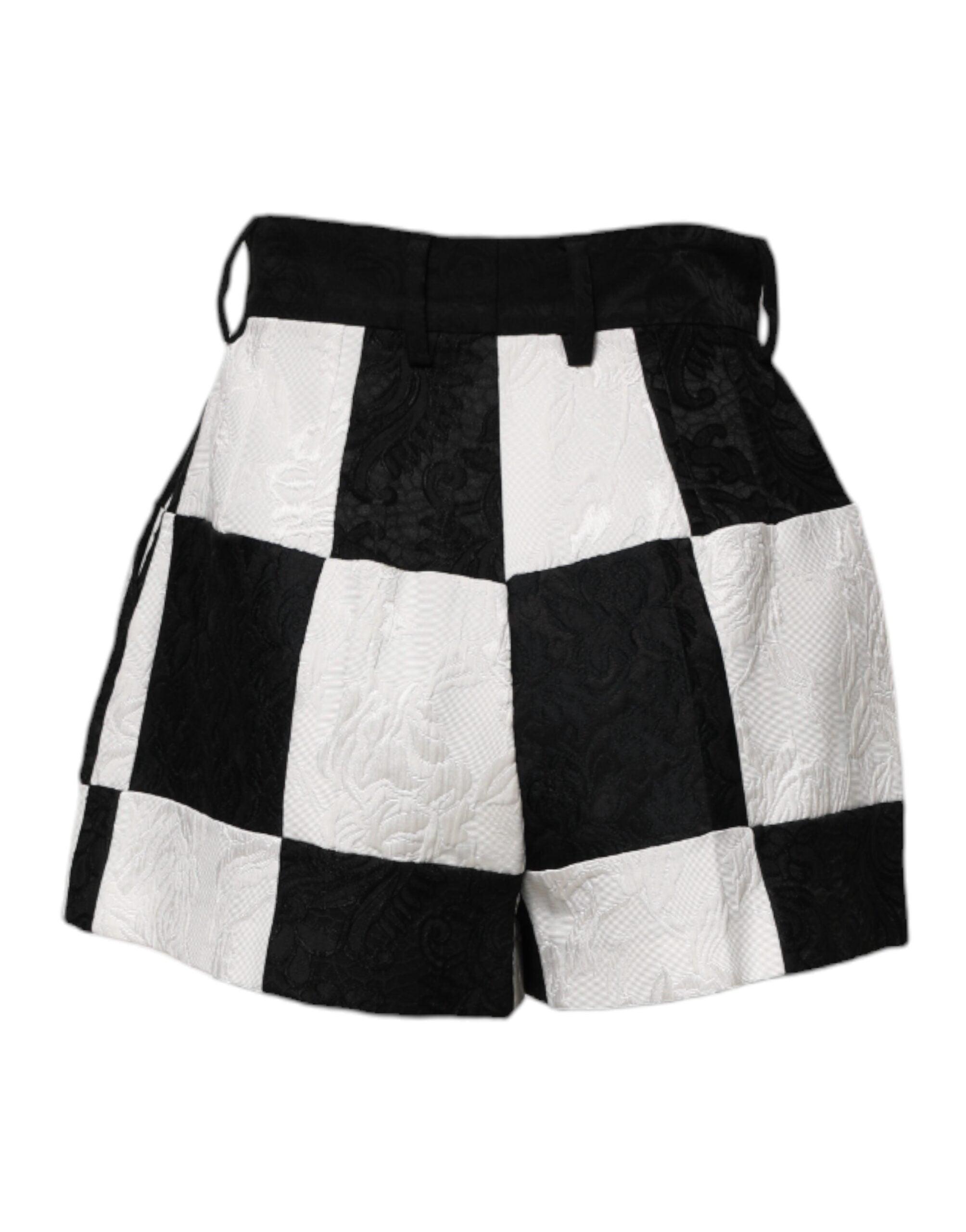 Dolce &amp; Gabbana – Hotpants-Shorts aus Brokat mit Blumenmuster in Schwarz und Weiß
