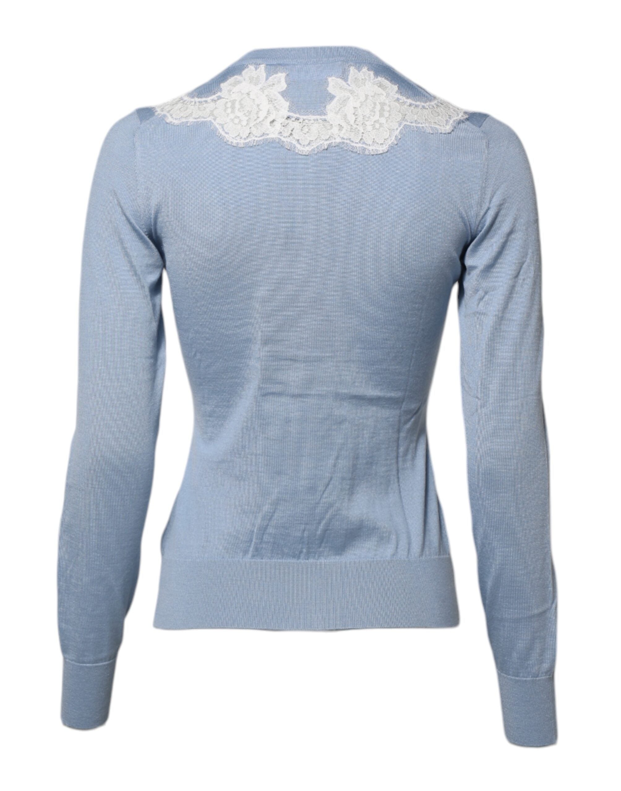 Dolce &amp; Gabbana Blauer Cardigan mit floralem Spitzendetail
