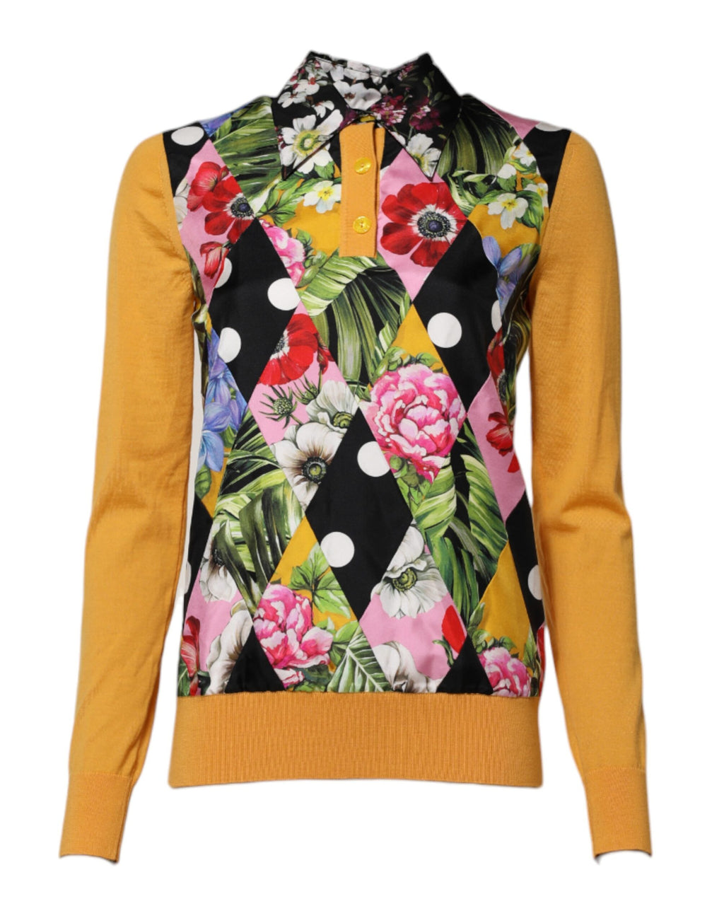 Dolce &amp; Gabbana – Langärmliges Poloshirt mit mehrfarbigem Blumenmuster