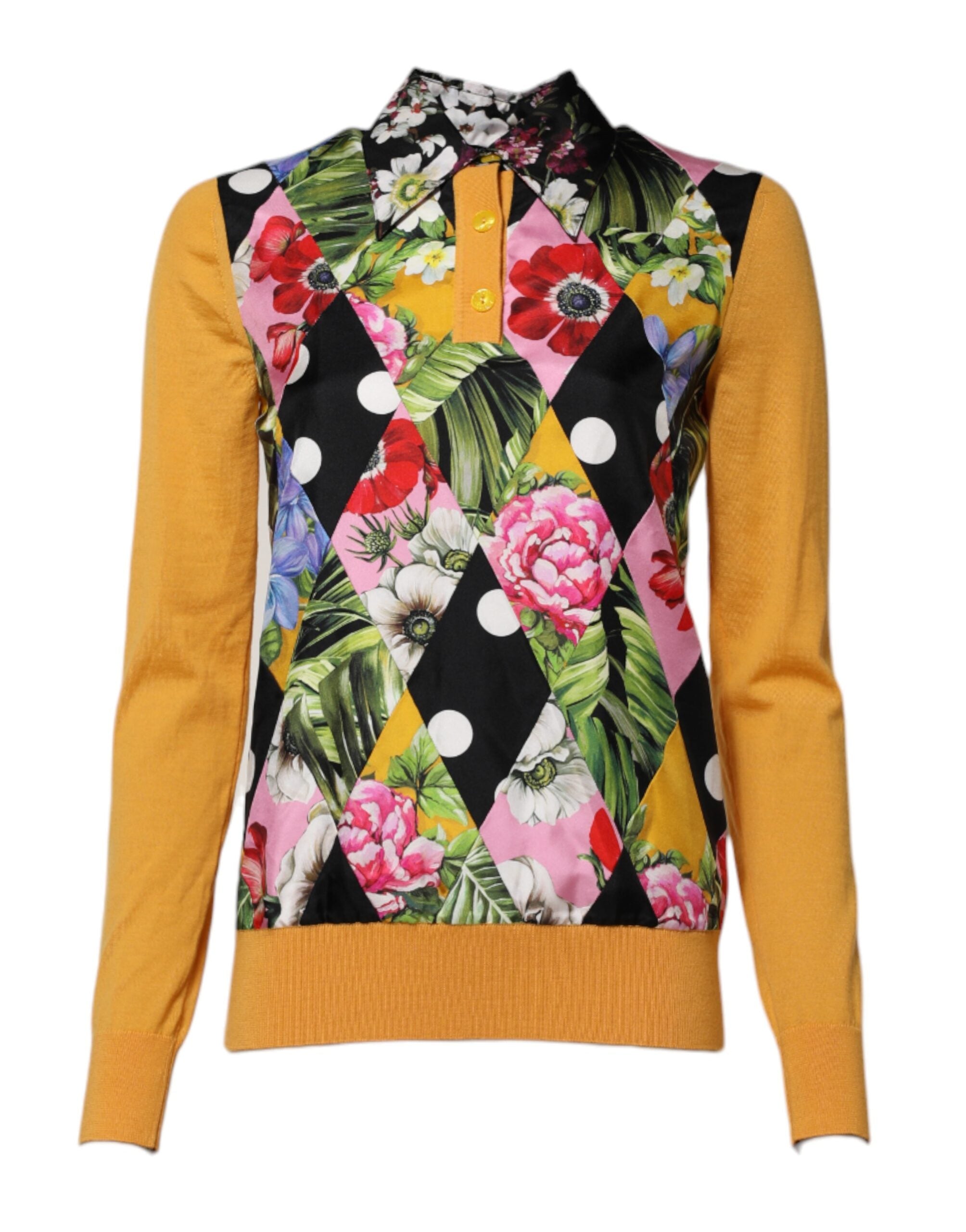 Dolce &amp; Gabbana – Langärmliges Poloshirt mit mehrfarbigem Blumenmuster