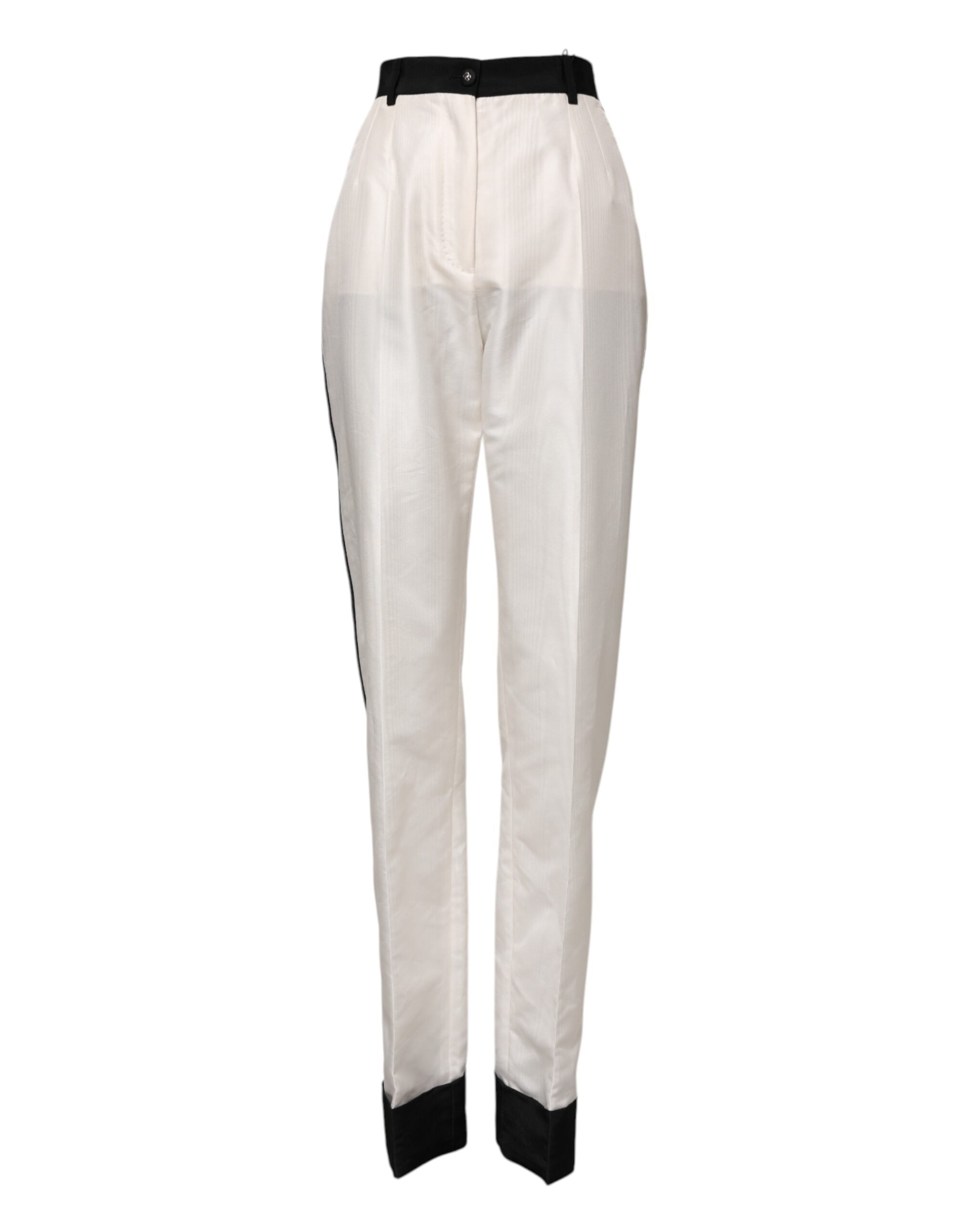 Dolce & Gabbana White High Waist Straight Dress Trouser Pants