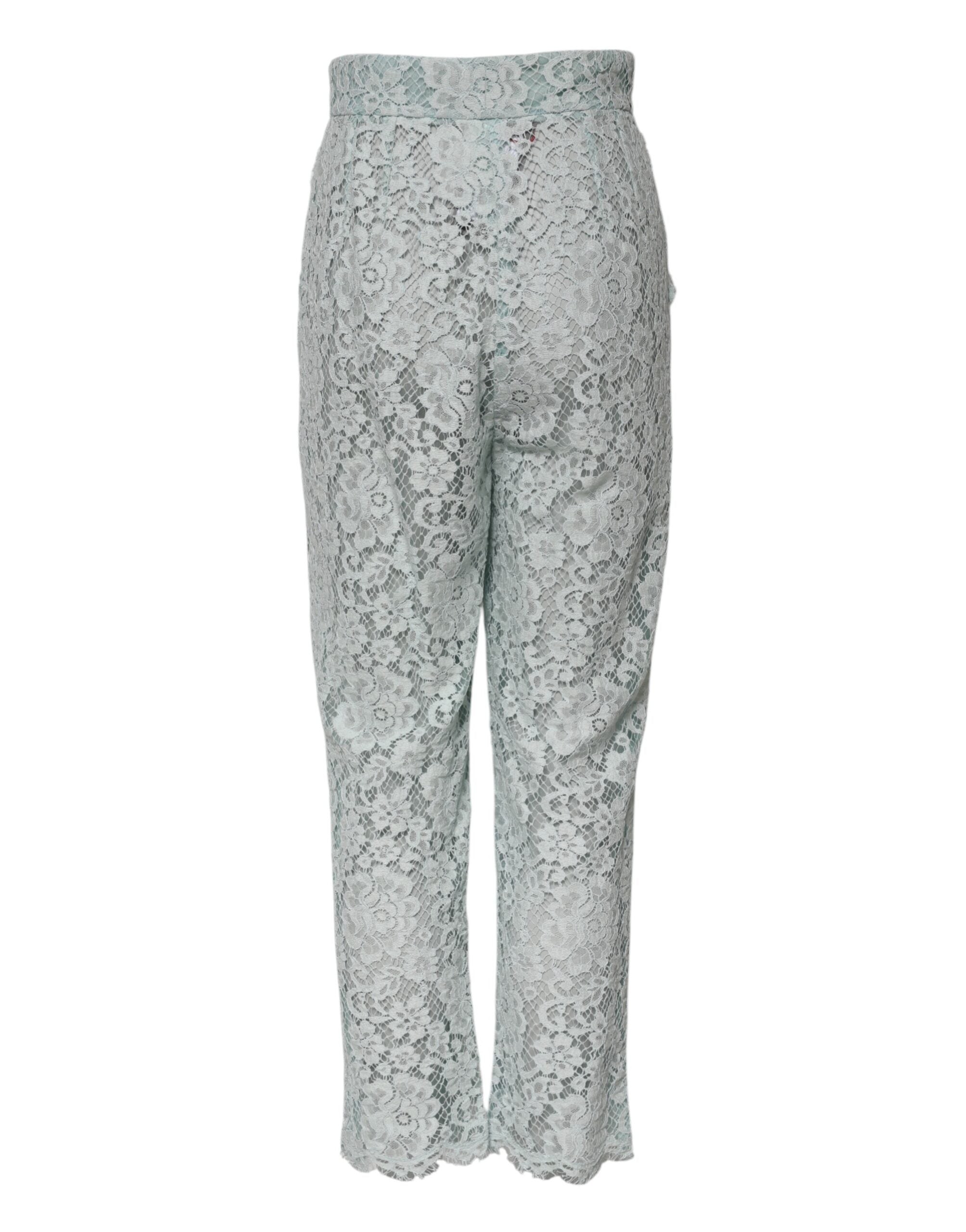 Dolce &amp; Gabbana Mintgrüne Hose aus geblümter Spitze aus Baumwolle 