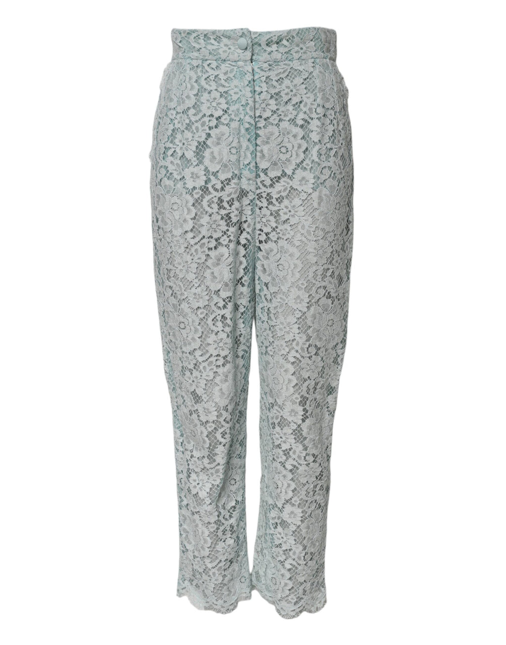 Dolce &amp; Gabbana Mintgrüne Hose aus geblümter Spitze aus Baumwolle 