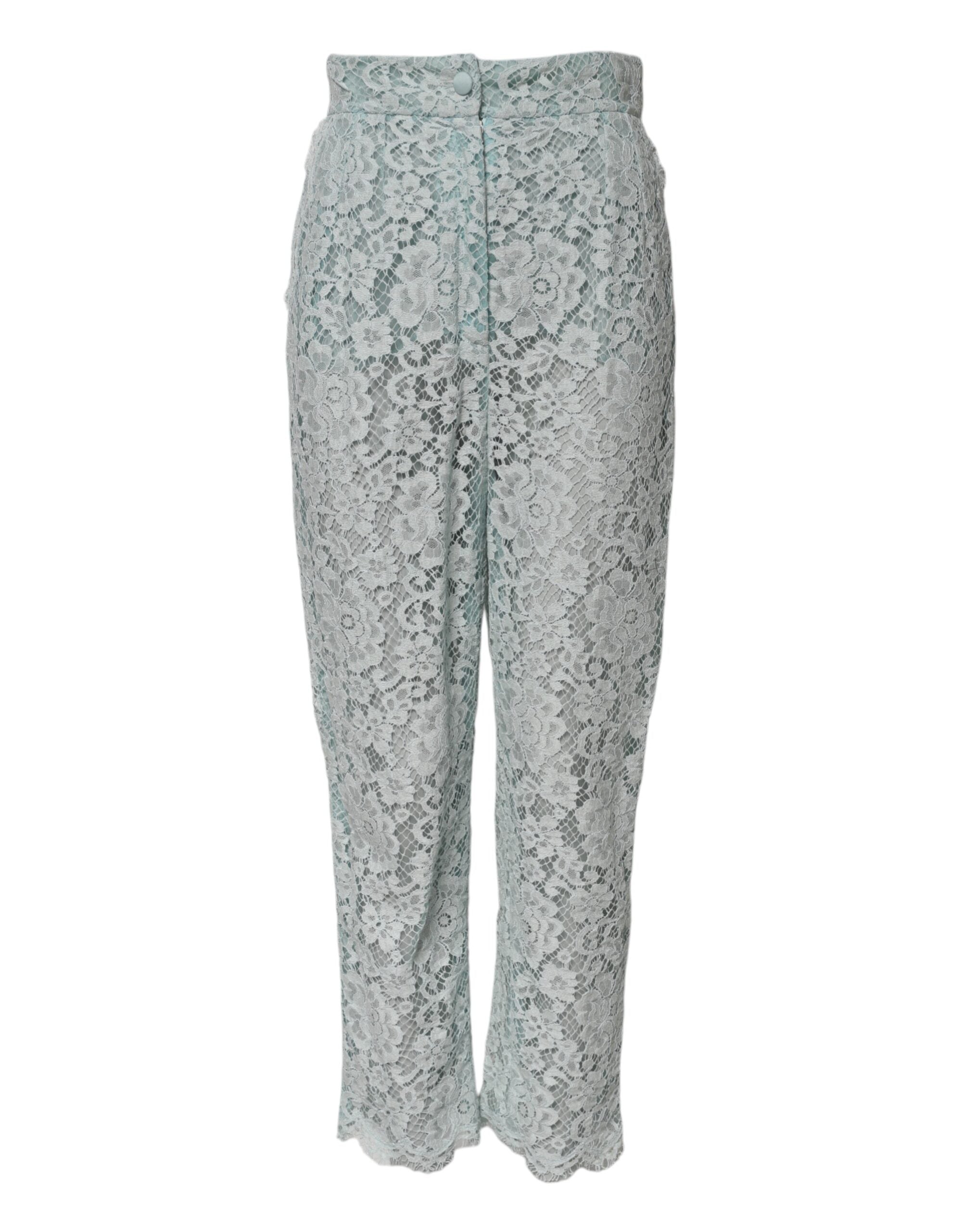 Dolce &amp; Gabbana Mintgrüne Hose aus geblümter Spitze aus Baumwolle 