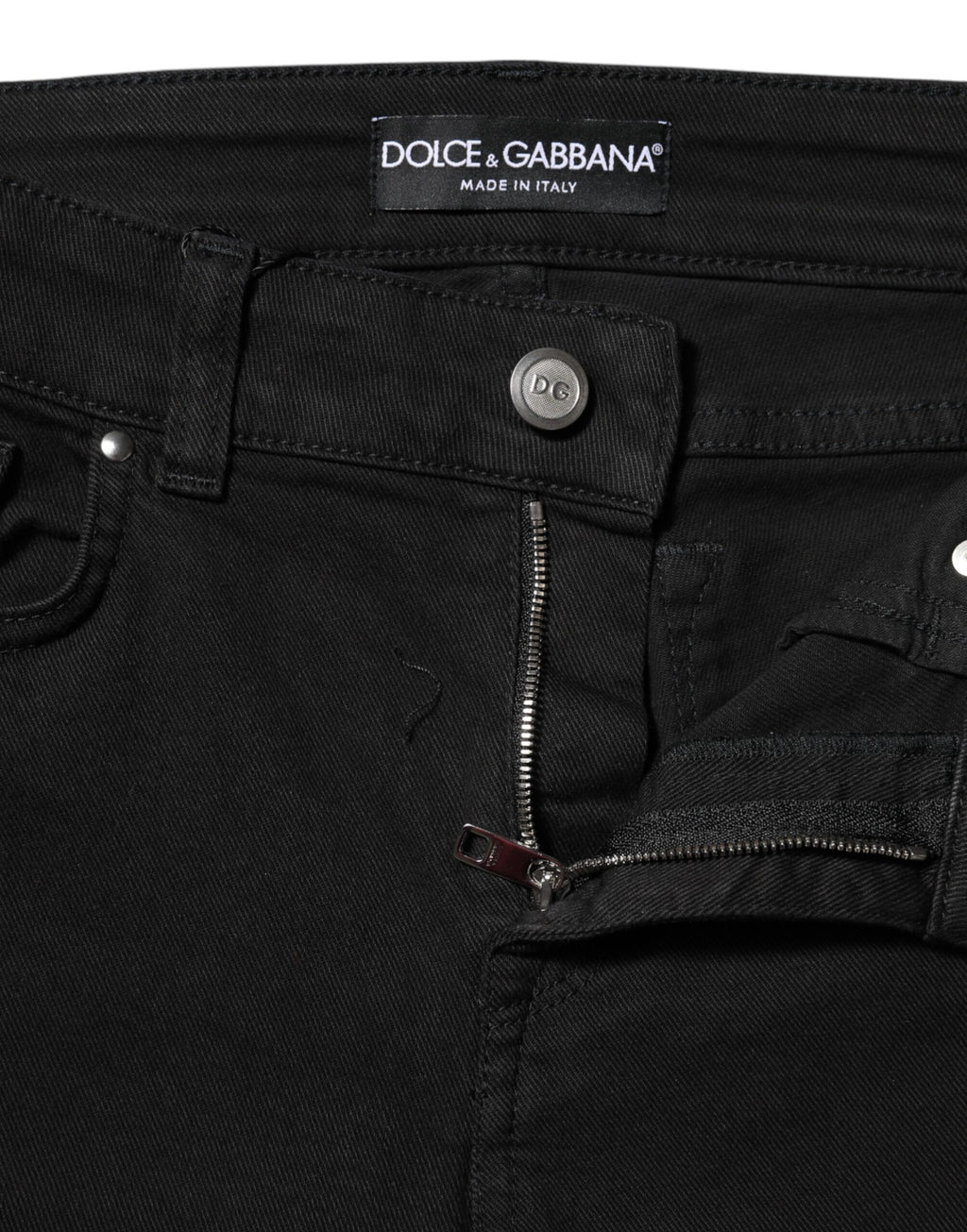 Dolce & Gabbana Black Cotton Logo Skinny MidWaist Denim Jeans