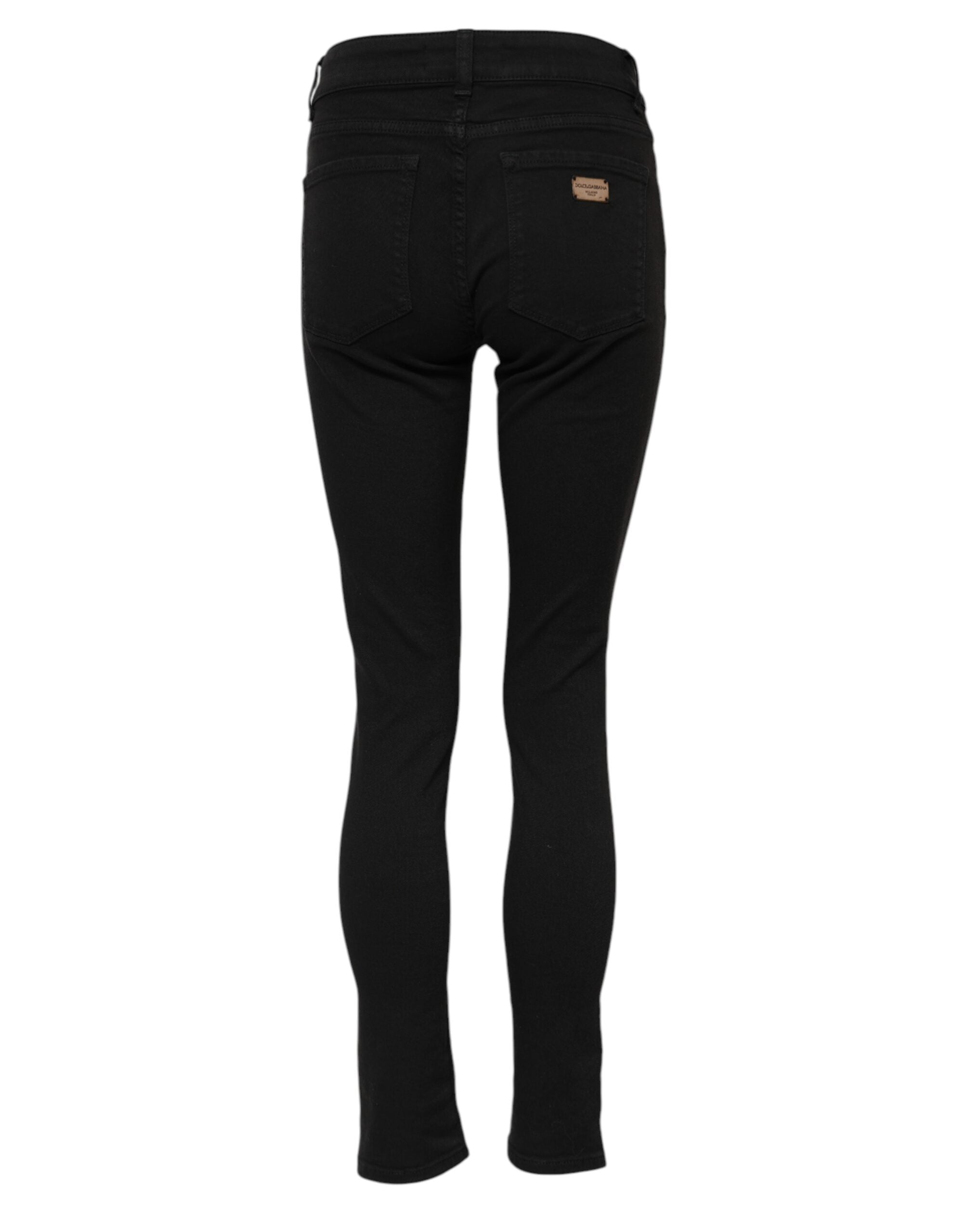 Dolce & Gabbana Black Cotton Logo Skinny MidWaist Denim Jeans