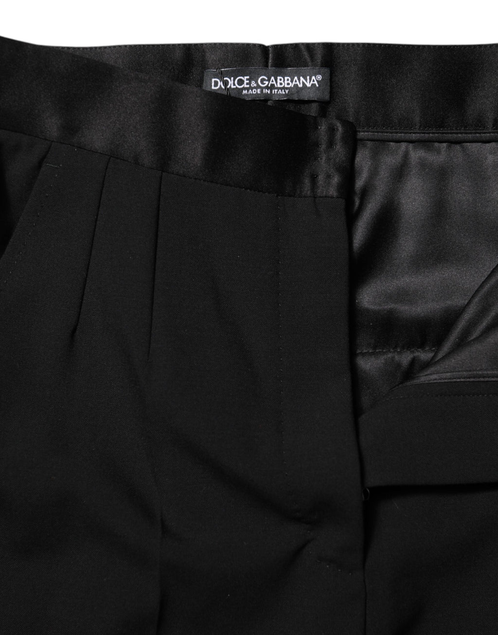 Dolce &amp; Gabbana – Schwarze, konische Hose aus Wolle mit hoher Taille 