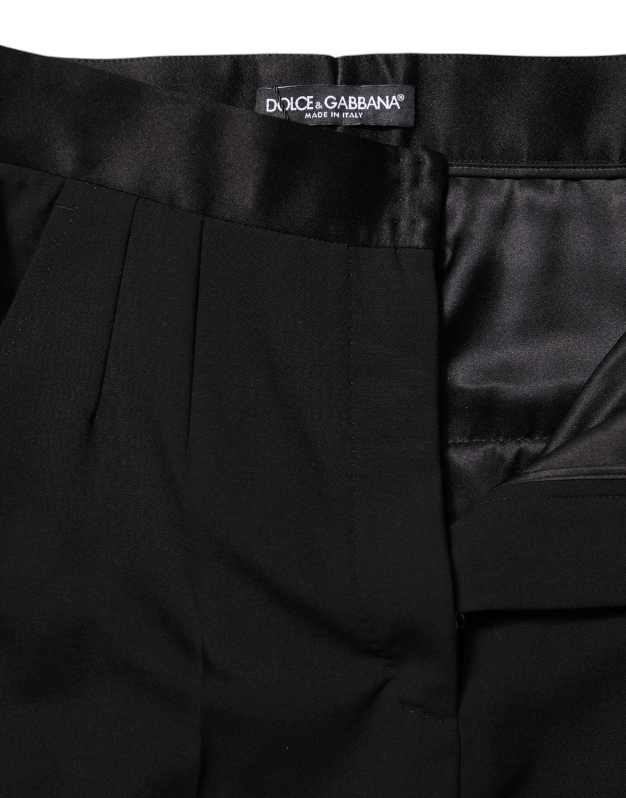 Dolce &amp; Gabbana – Schwarze, konische Hose aus Wolle mit hoher Taille 