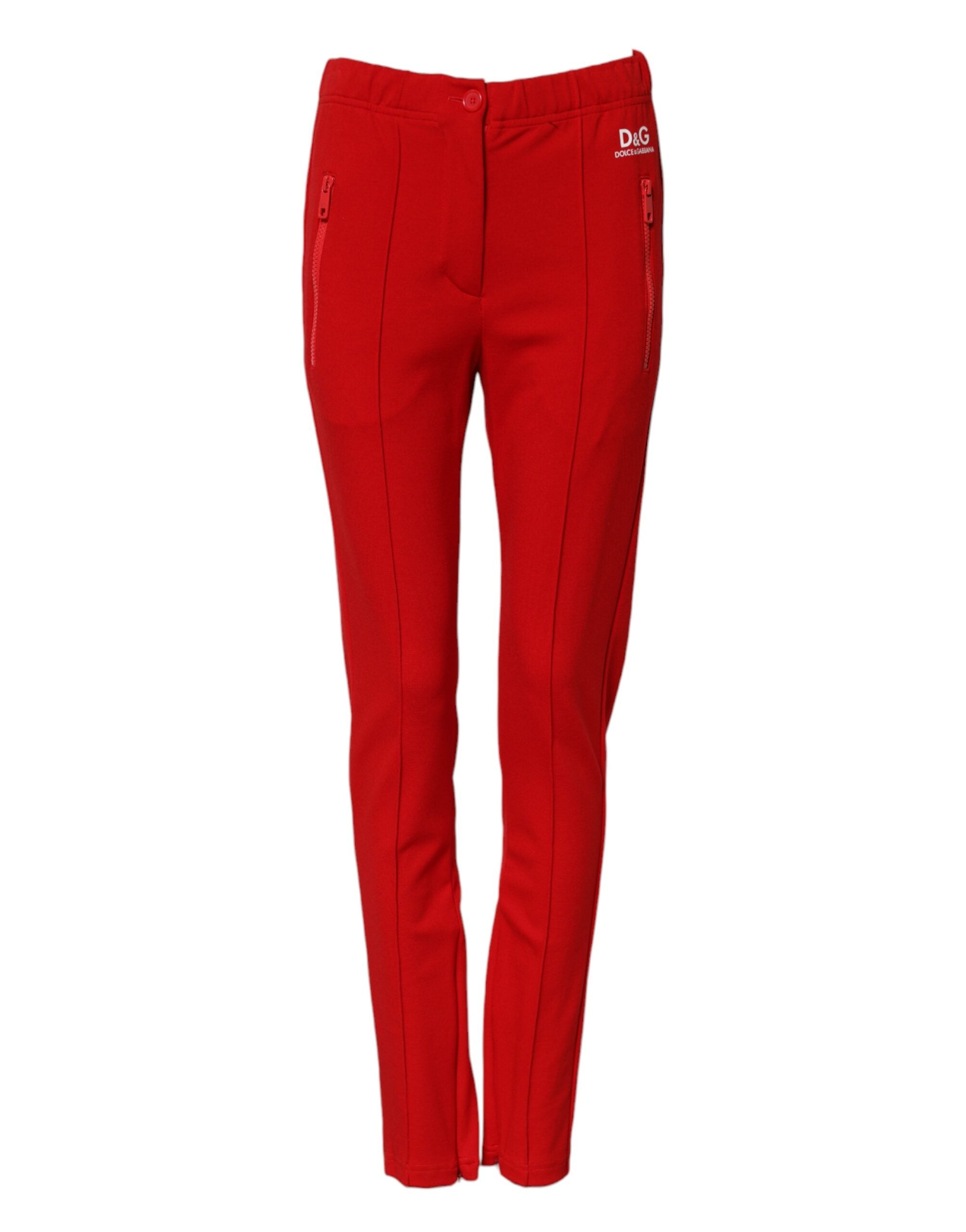 Dolce & Gabbana Red Mid Waist Slim Fit Pants