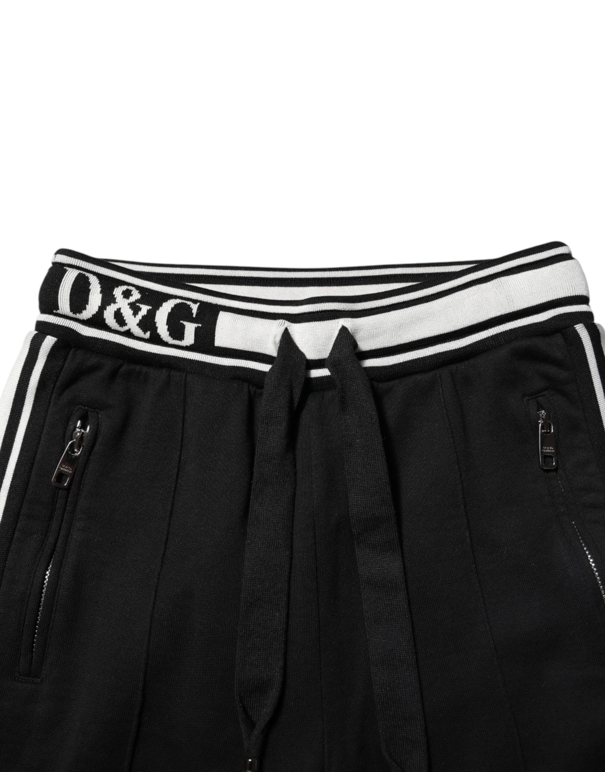 Dolce & Gabbana Black Cotton Jogger Logo Waist Pants