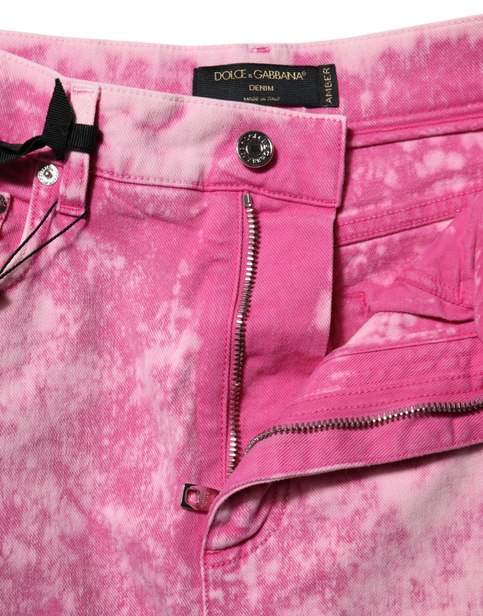 Dolce & Gabbana Pink Tie Dye High Waist Tapered Denim Jeans