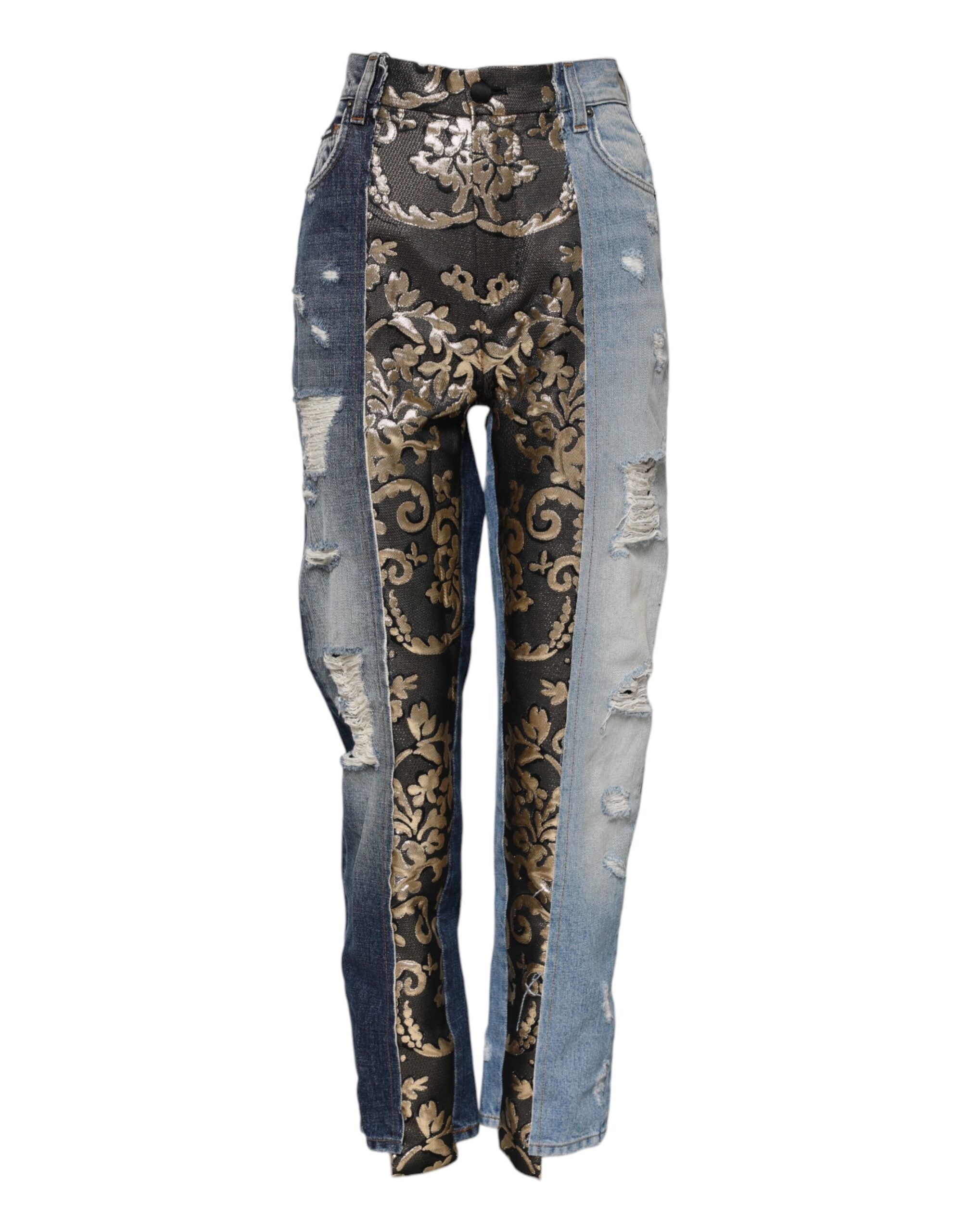 Dolce &amp; Gabbana – Mehrfarbige, konisch zulaufende Patchwork-Jeans aus Denim 