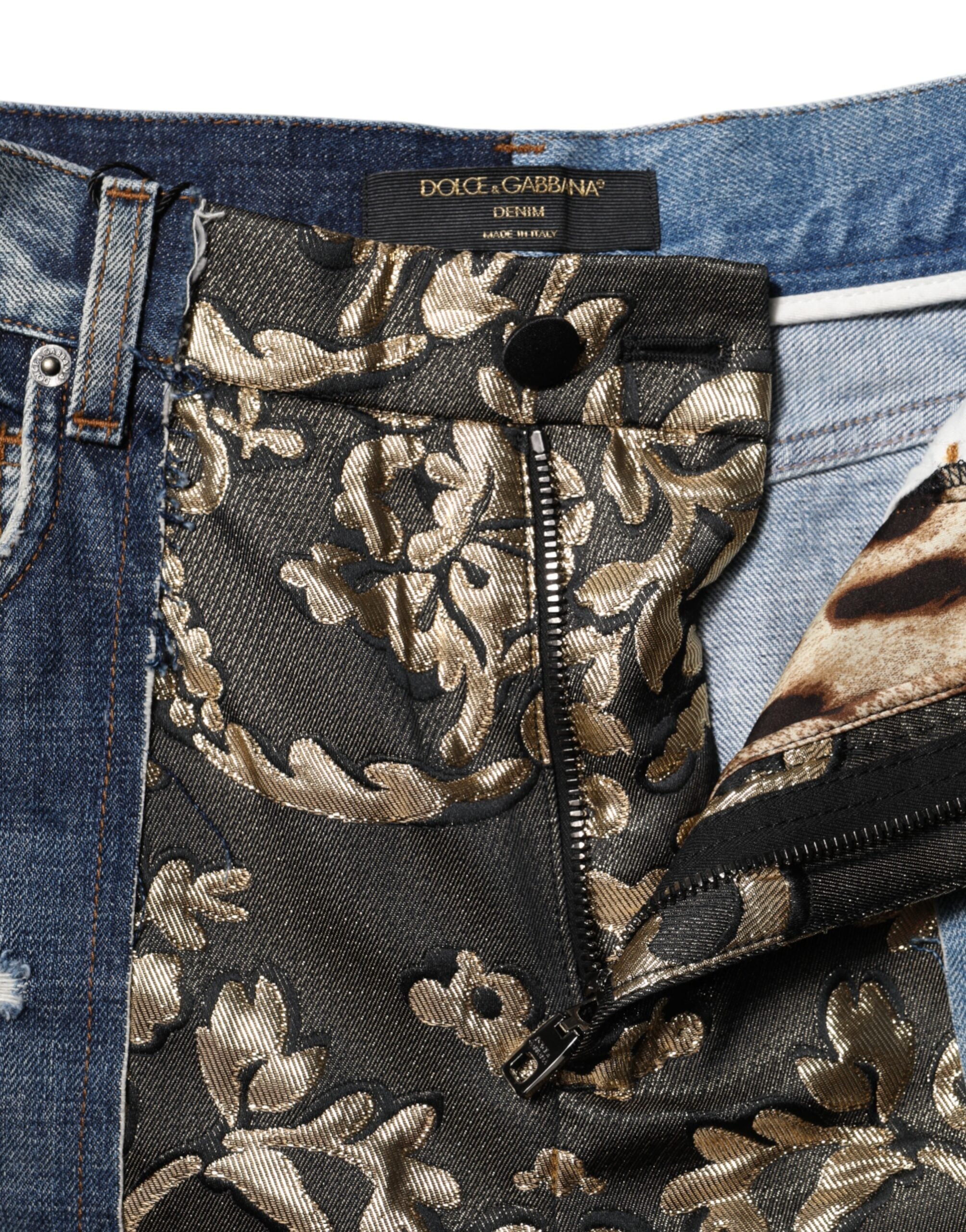 Dolce &amp; Gabbana – Mehrfarbige, konisch zulaufende Patchwork-Jeans aus Denim 