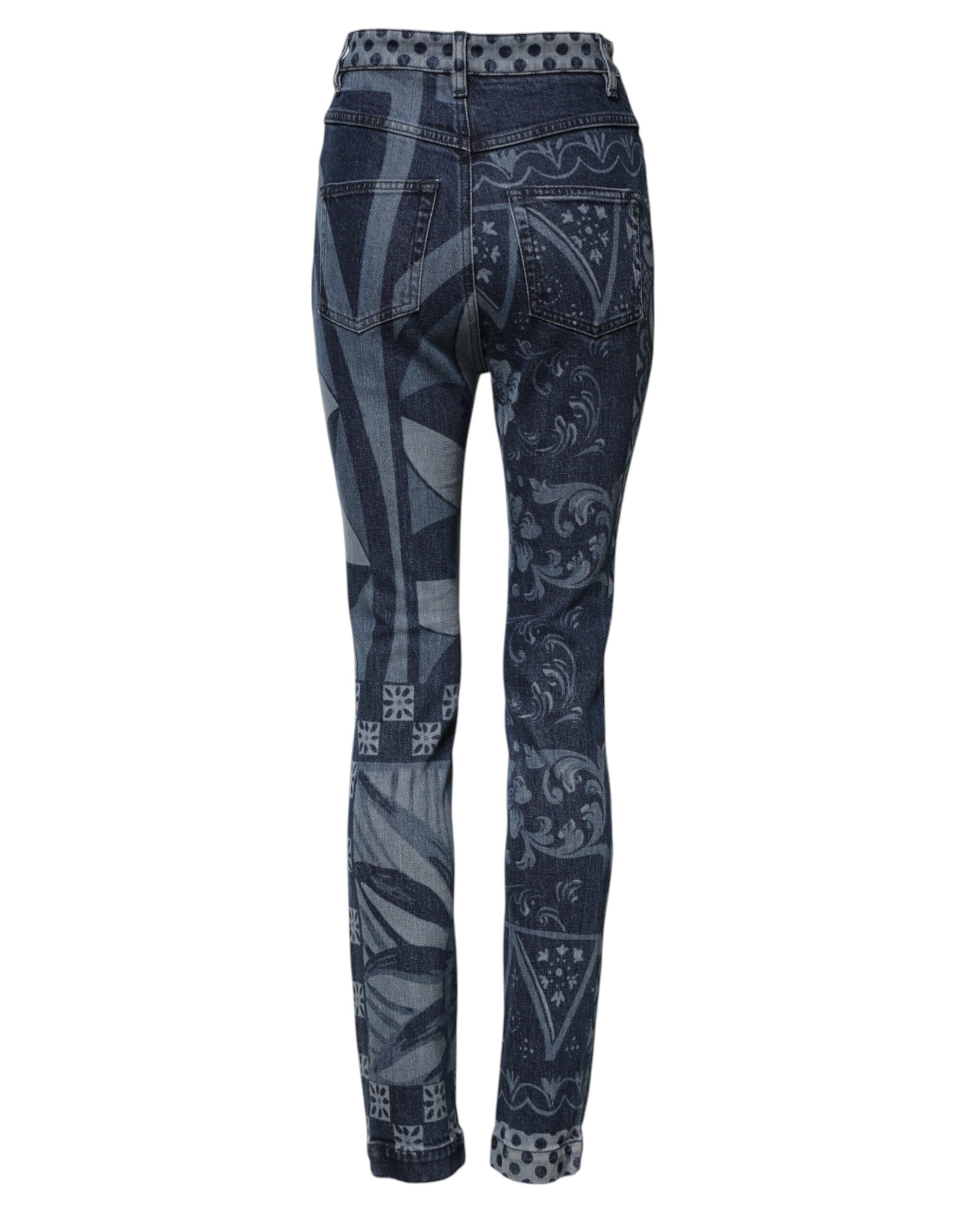 Dolce &amp; Gabbana – Blaue Skinny-Jeans aus Baumwolle mit Grafikdruck 
