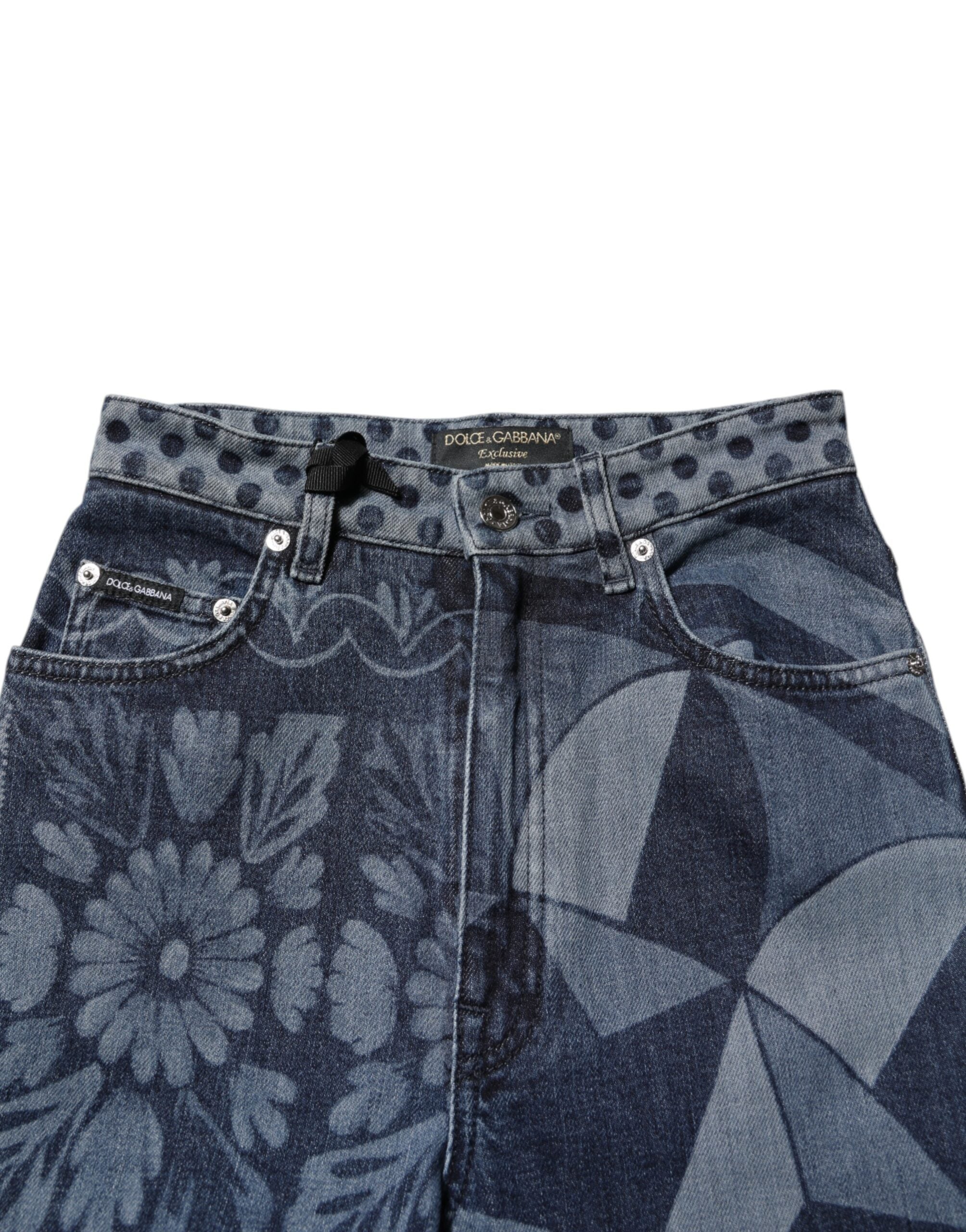 Dolce &amp; Gabbana – Blaue Skinny-Jeans aus Baumwolle mit Grafikdruck 