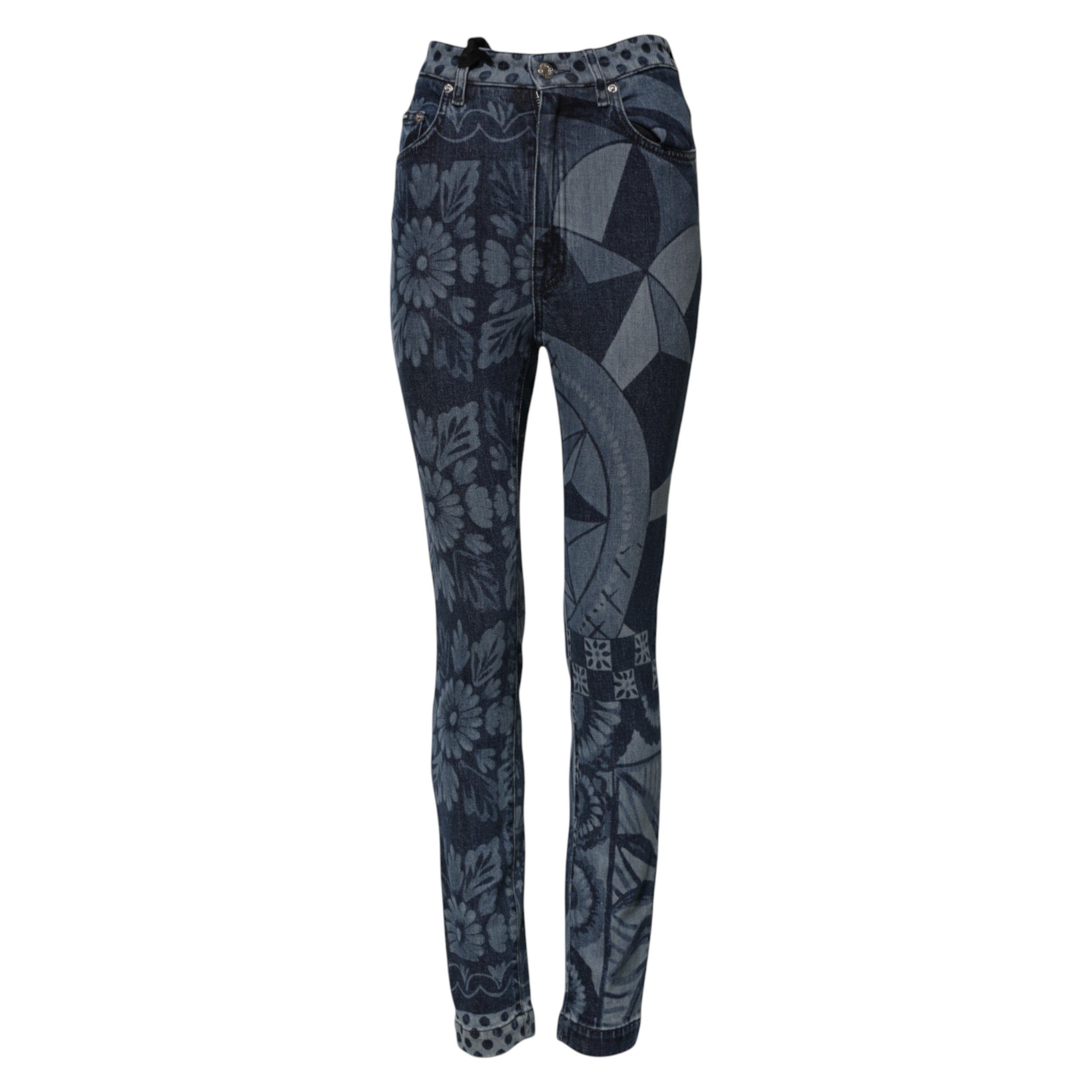 Dolce &amp; Gabbana – Blaue Skinny-Jeans aus Baumwolle mit Grafikdruck 
