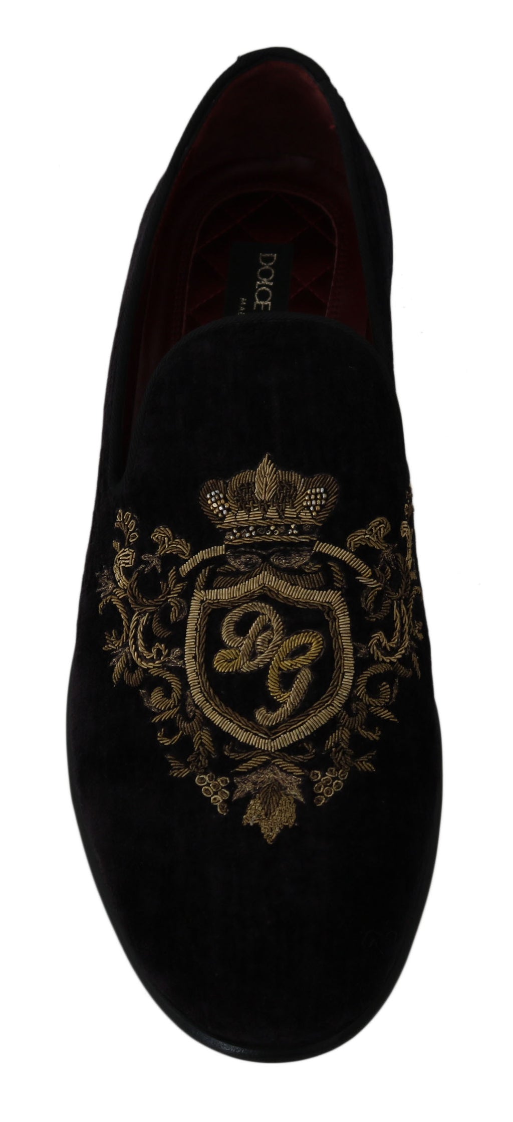 Dolce &amp; Gabbana Elegante schwarze Loafer mit goldener Kronenstickerei