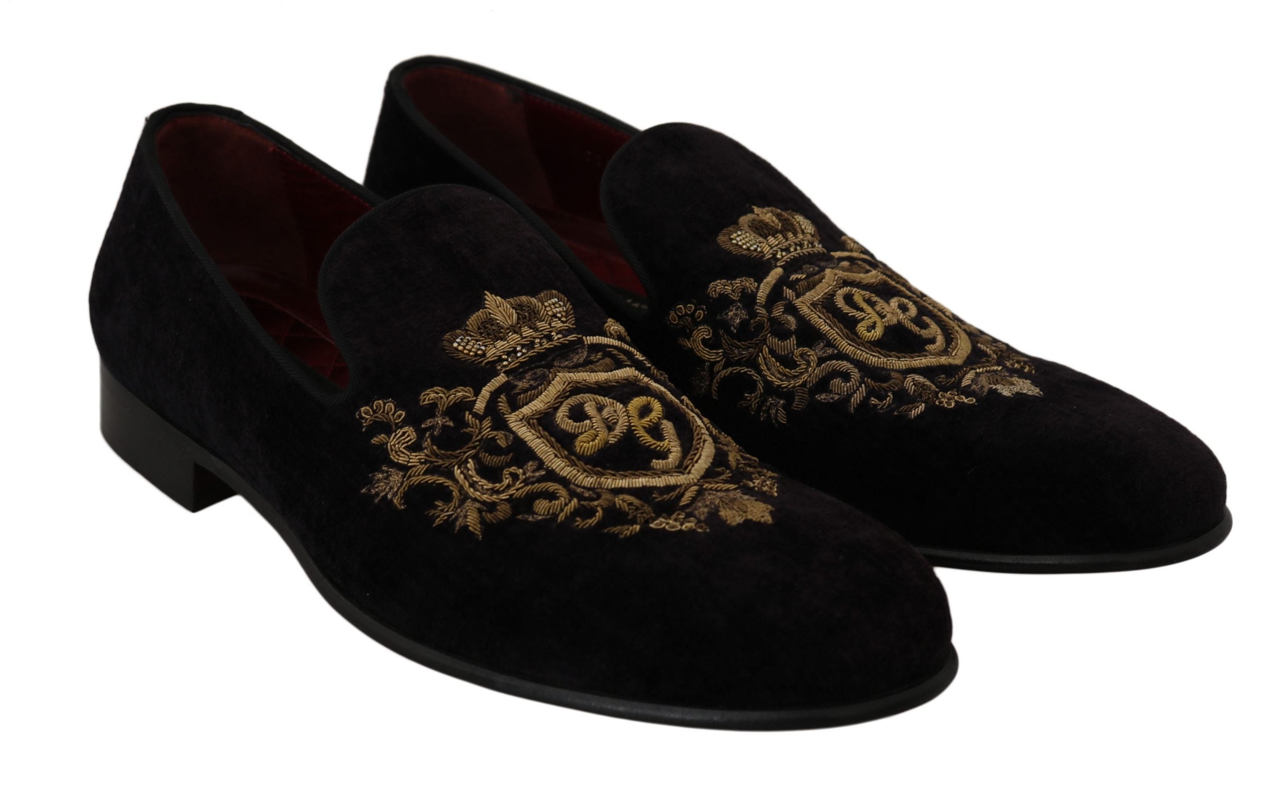 Dolce &amp; Gabbana Elegante schwarze Loafer mit goldener Kronenstickerei