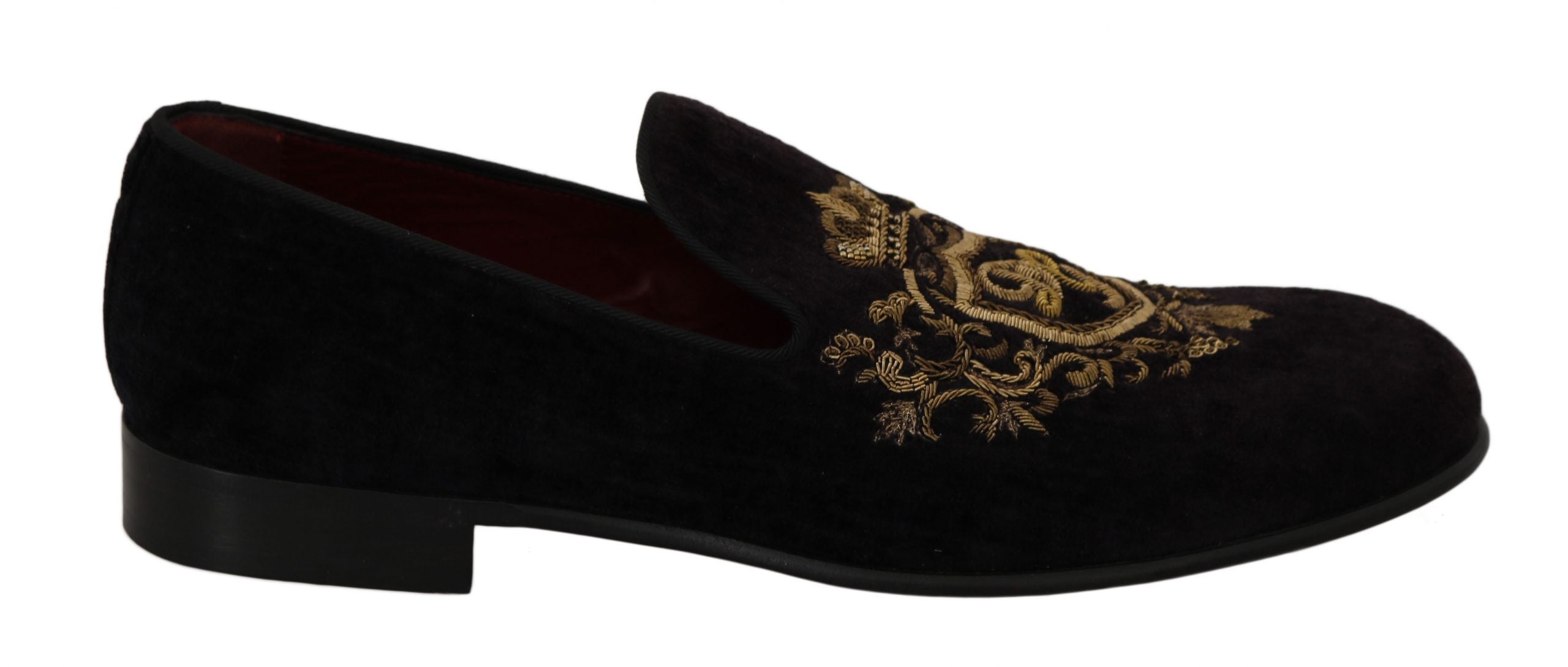 Dolce &amp; Gabbana Elegante schwarze Loafer mit goldener Kronenstickerei