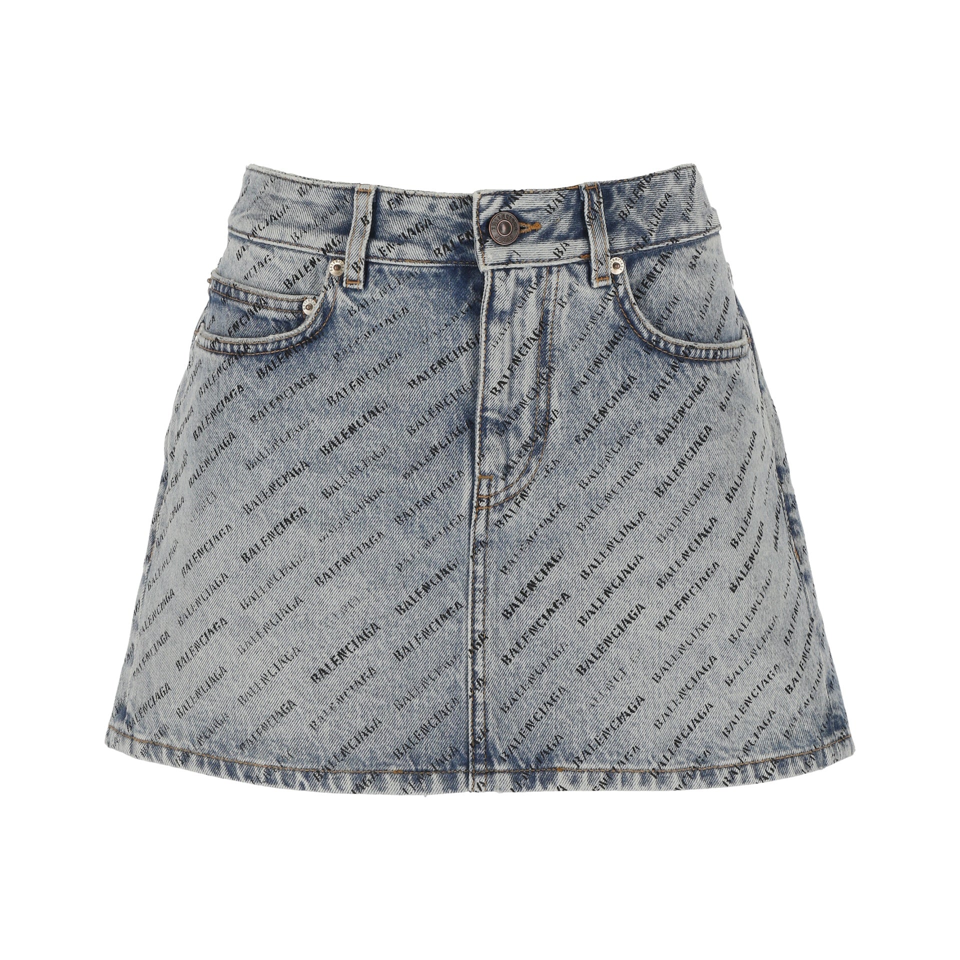 Balenciaga Logo Print Denim Skirt