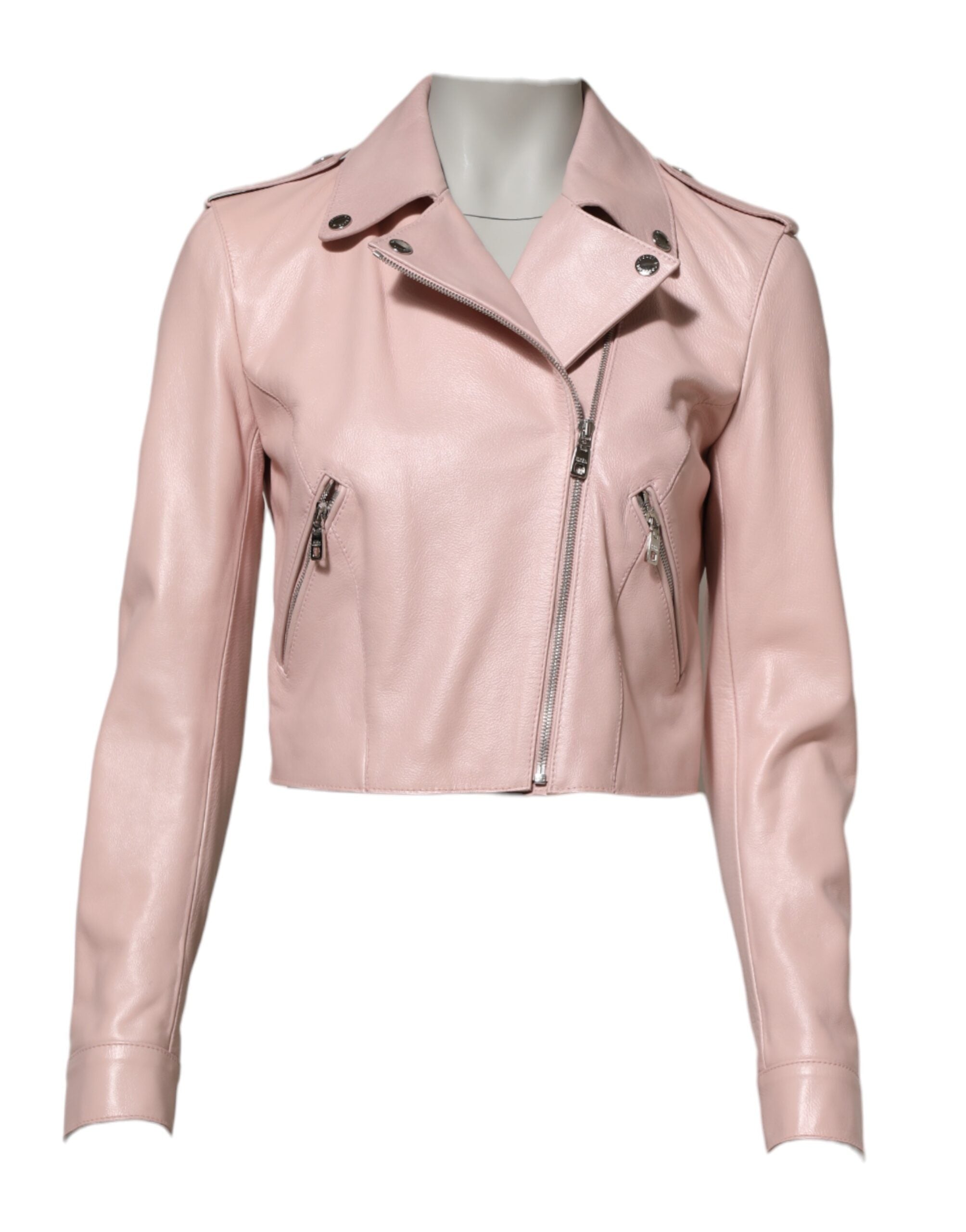 Dolce &amp; Gabbana Hellrosa Bikerjacke aus Leder mit Kragen für Damen